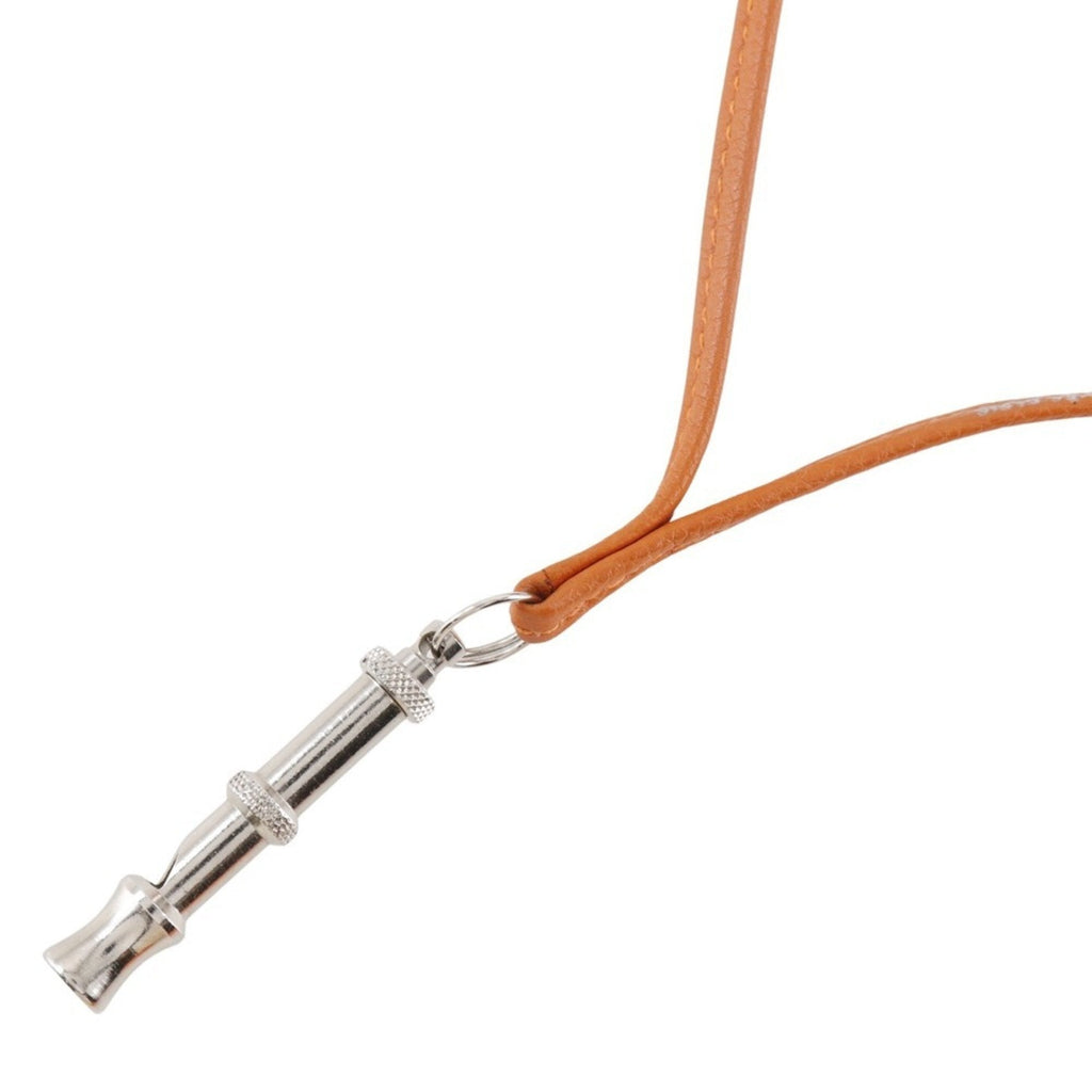 Pendant Necklace Courchevel Leather Orange and Silver
