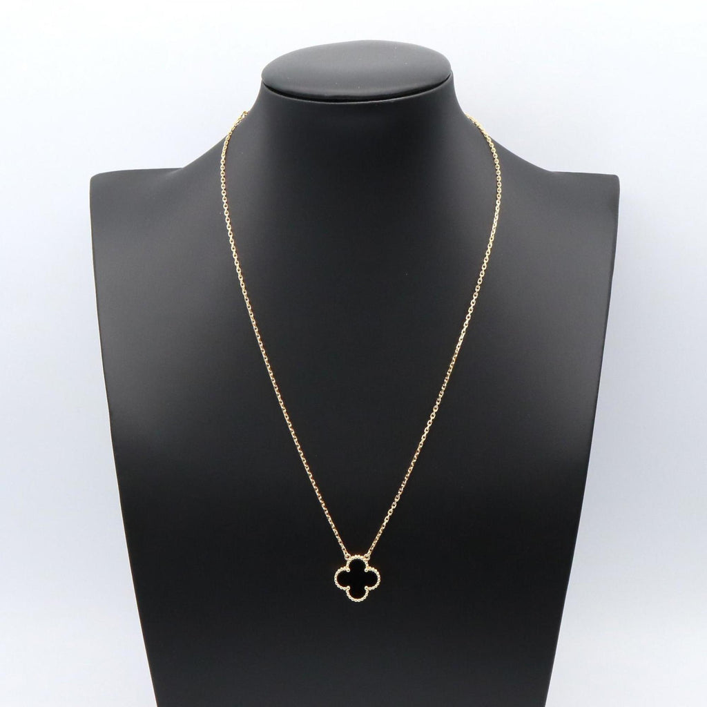 Vintage Alhambra Pendant Necklace 18K Yellow Gold and Onyx