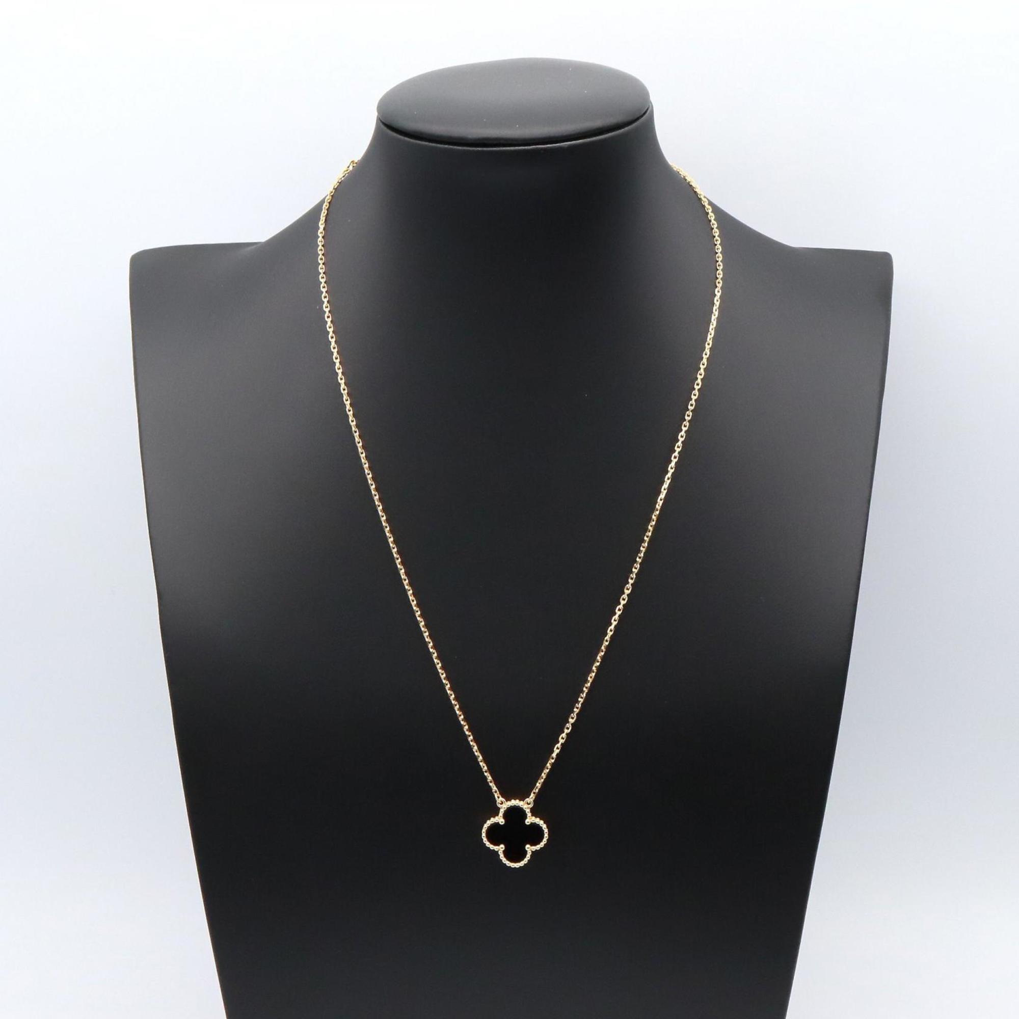 Vintage Alhambra Pendant Necklace 18K Yellow Gold and Onyx