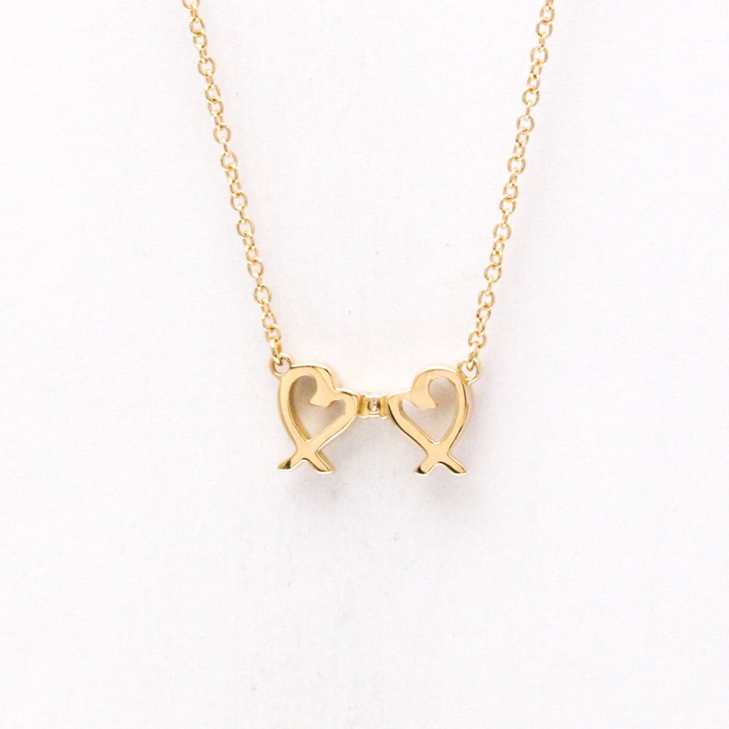 Double Loving Heart Pendant Necklace 18K Rose Gold with Diamond