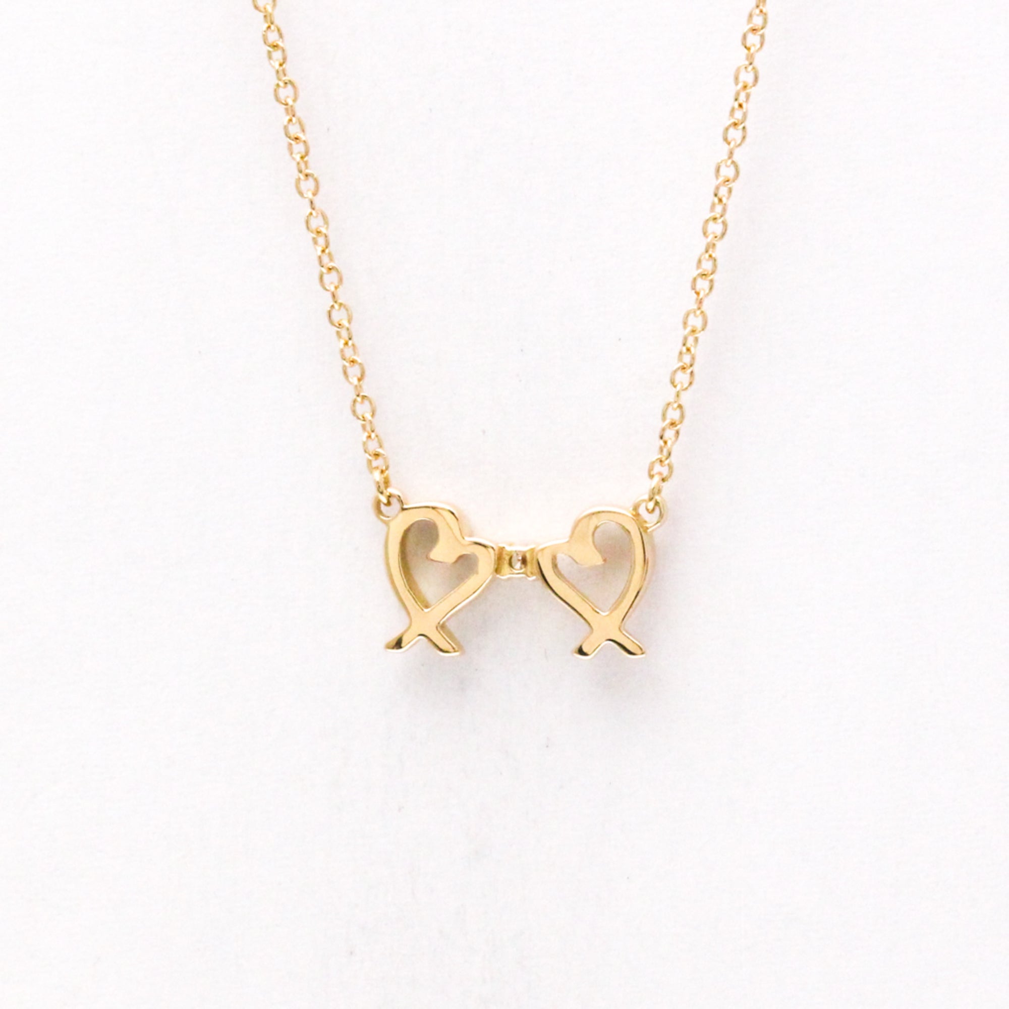 Double Loving Heart Pendant Necklace 18K Rose Gold with Diamond