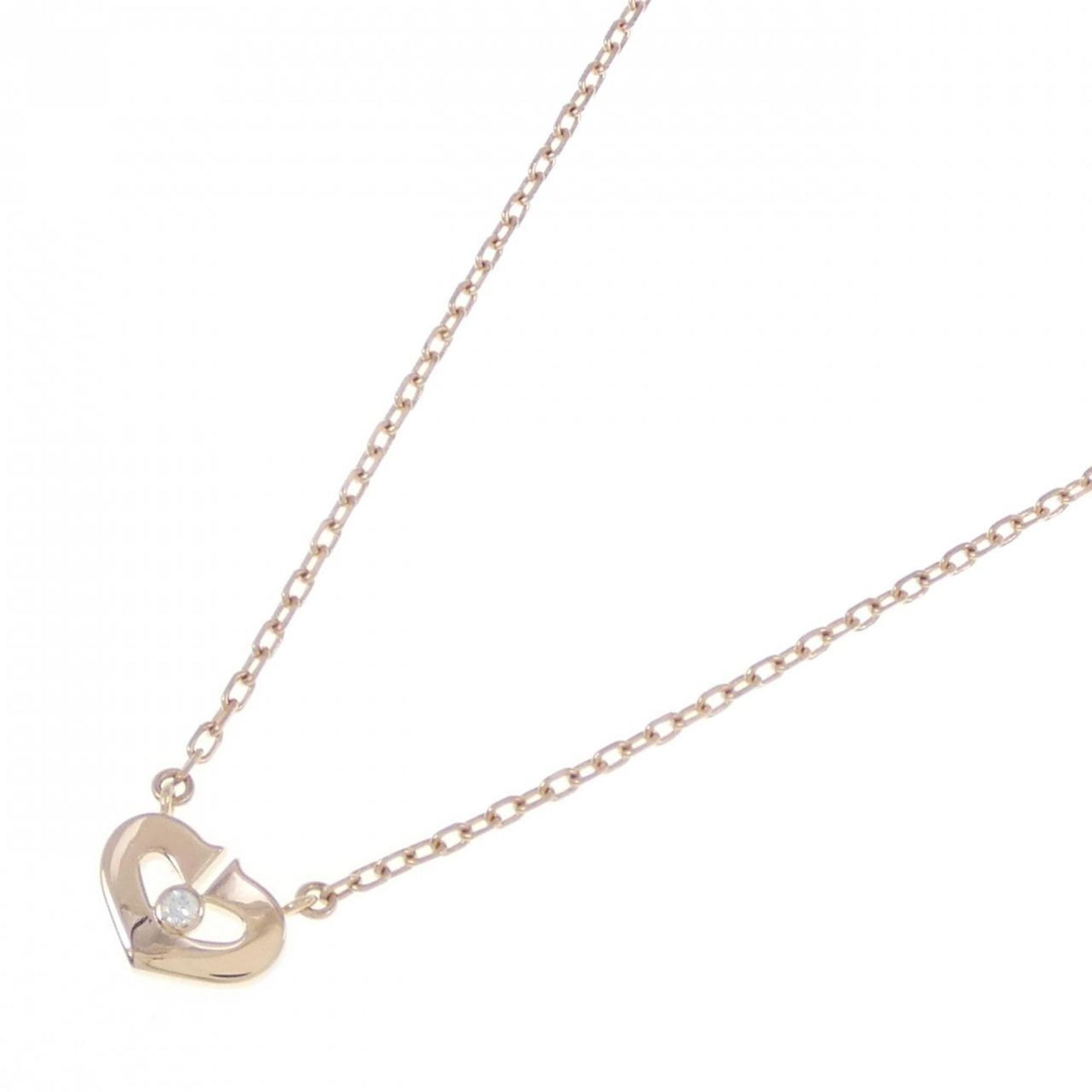 C Heart Pendant Necklace 18K Rose Gold with Diamonds