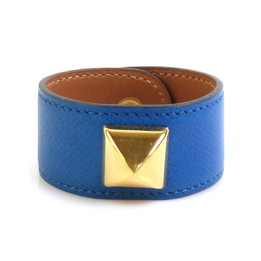 Bracelet Leather and Metal Blue and Gold