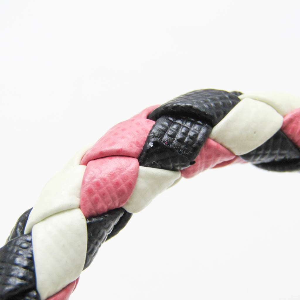 Charm Bracelet Leather and Metal Black Pink White