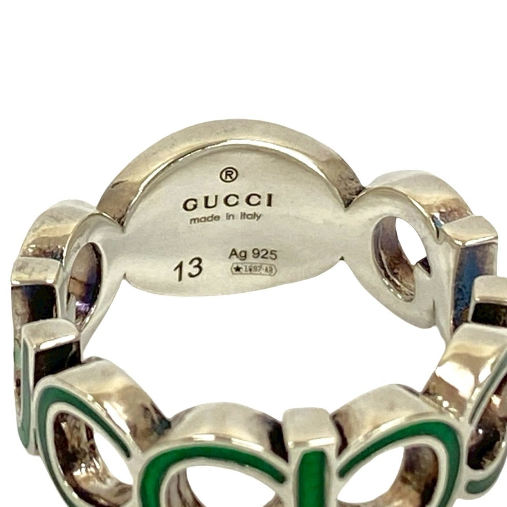 Interlocking G Enamel Ring Sterling Silver Green