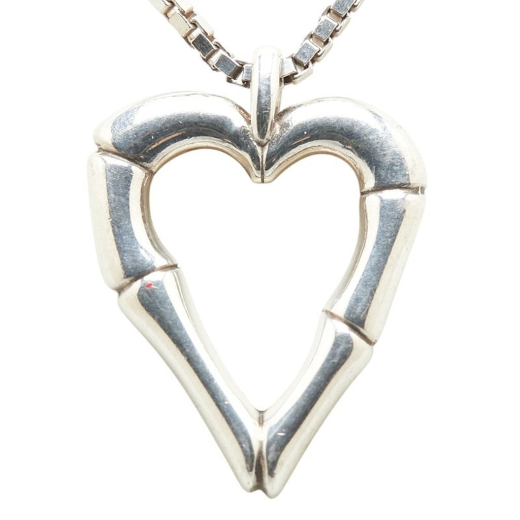 Bamboo Heart Pendant Necklace Sterling Silver