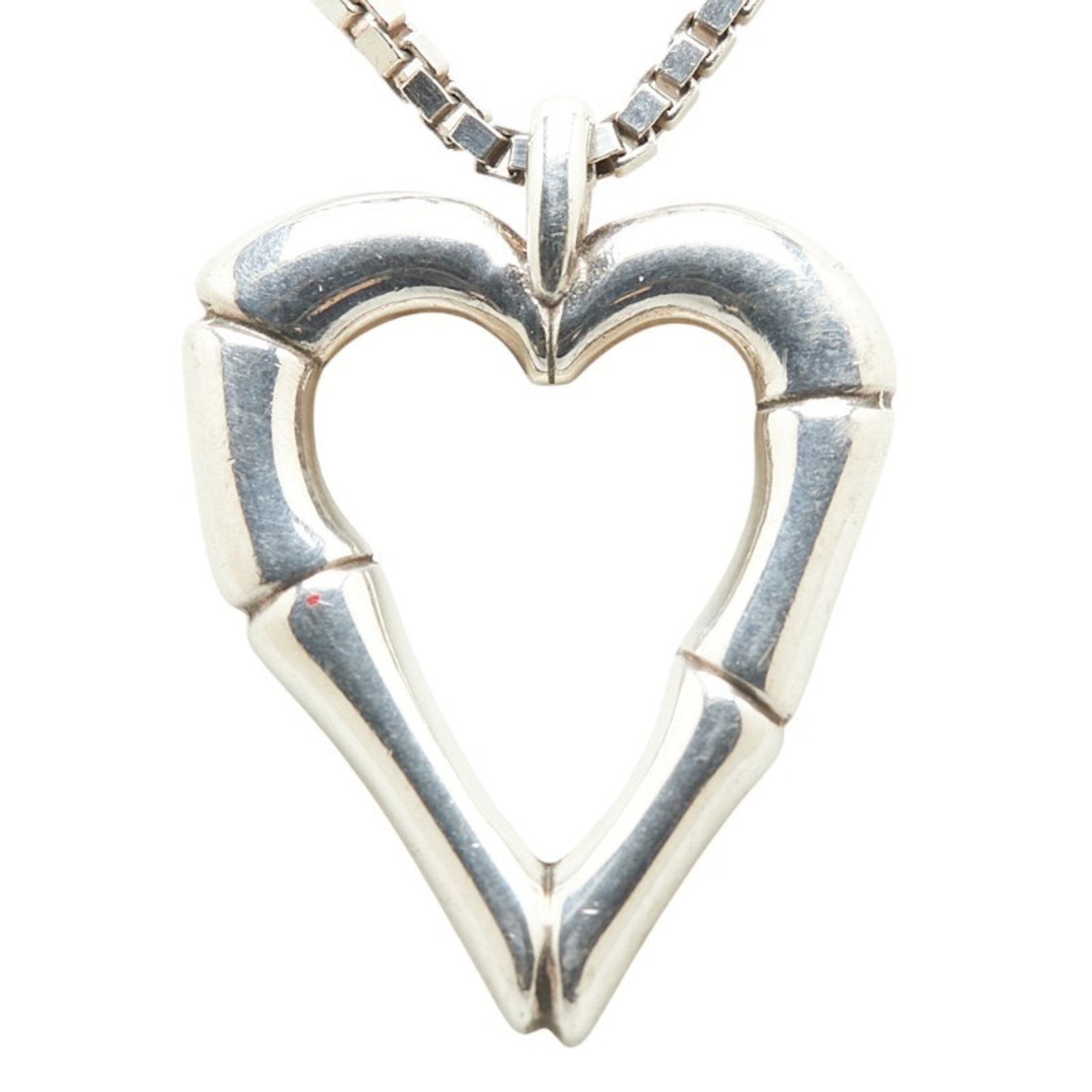 Bamboo Heart Pendant Necklace Sterling Silver