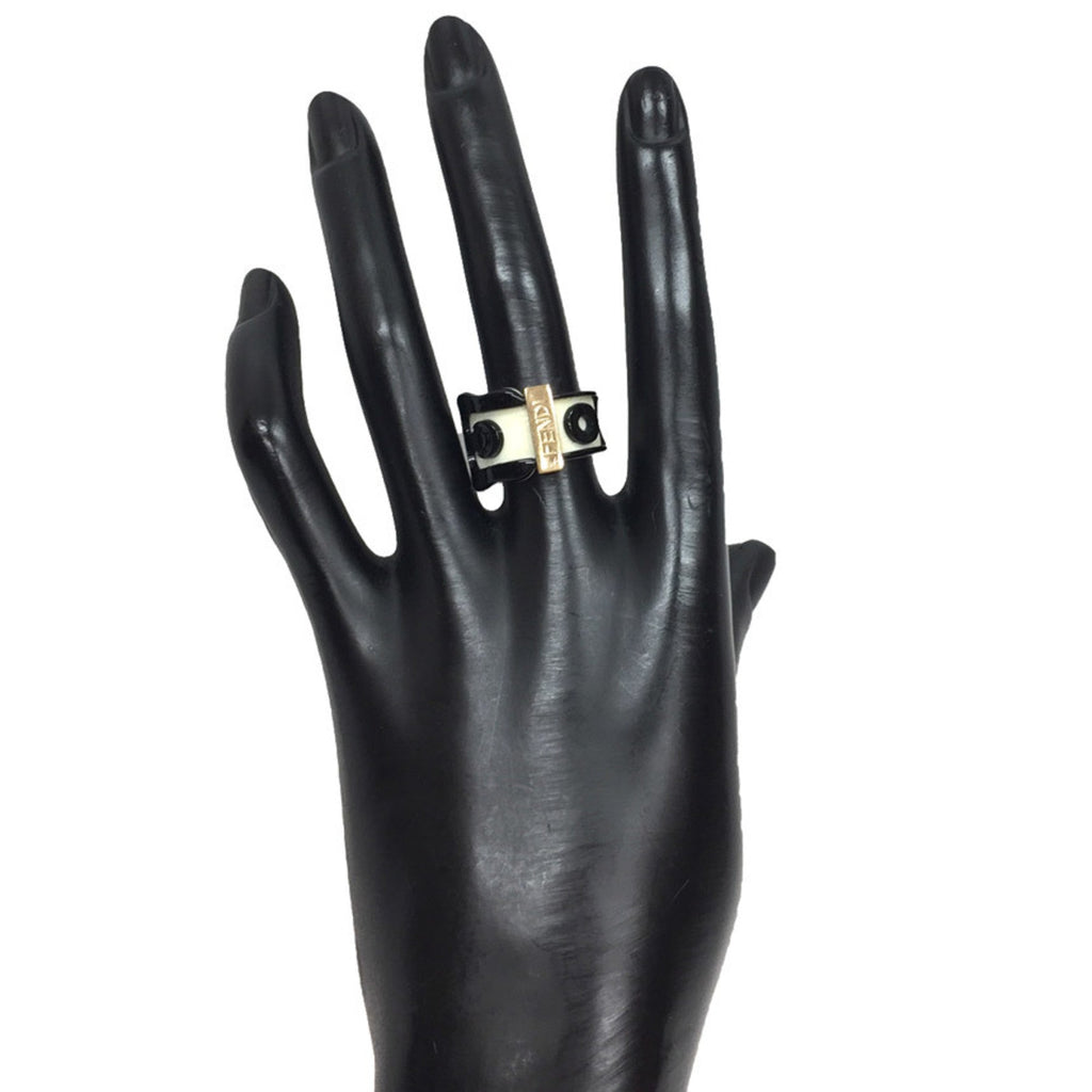 Belt Motif Ring Plastic Black White and Gold