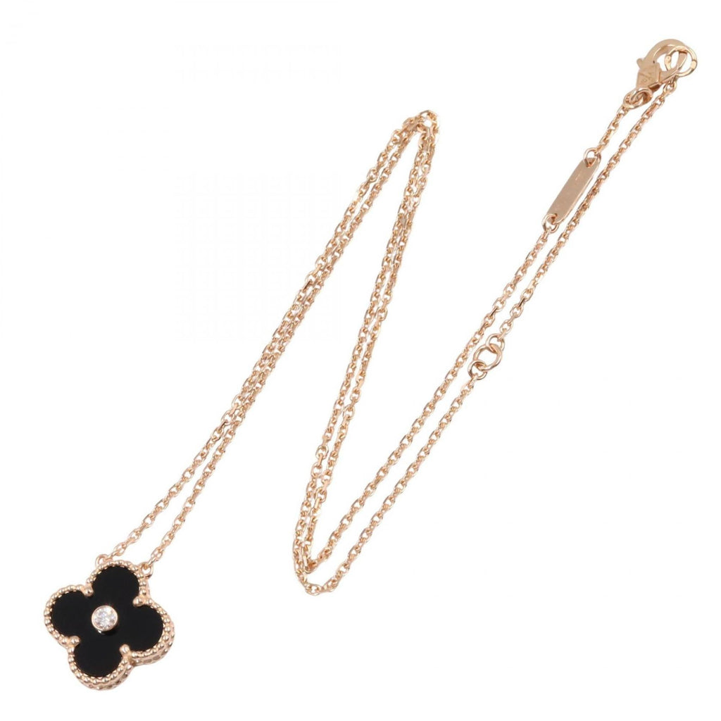 Vintage Alhambra Pendant Necklace 18K Rose Gold and Onyx
