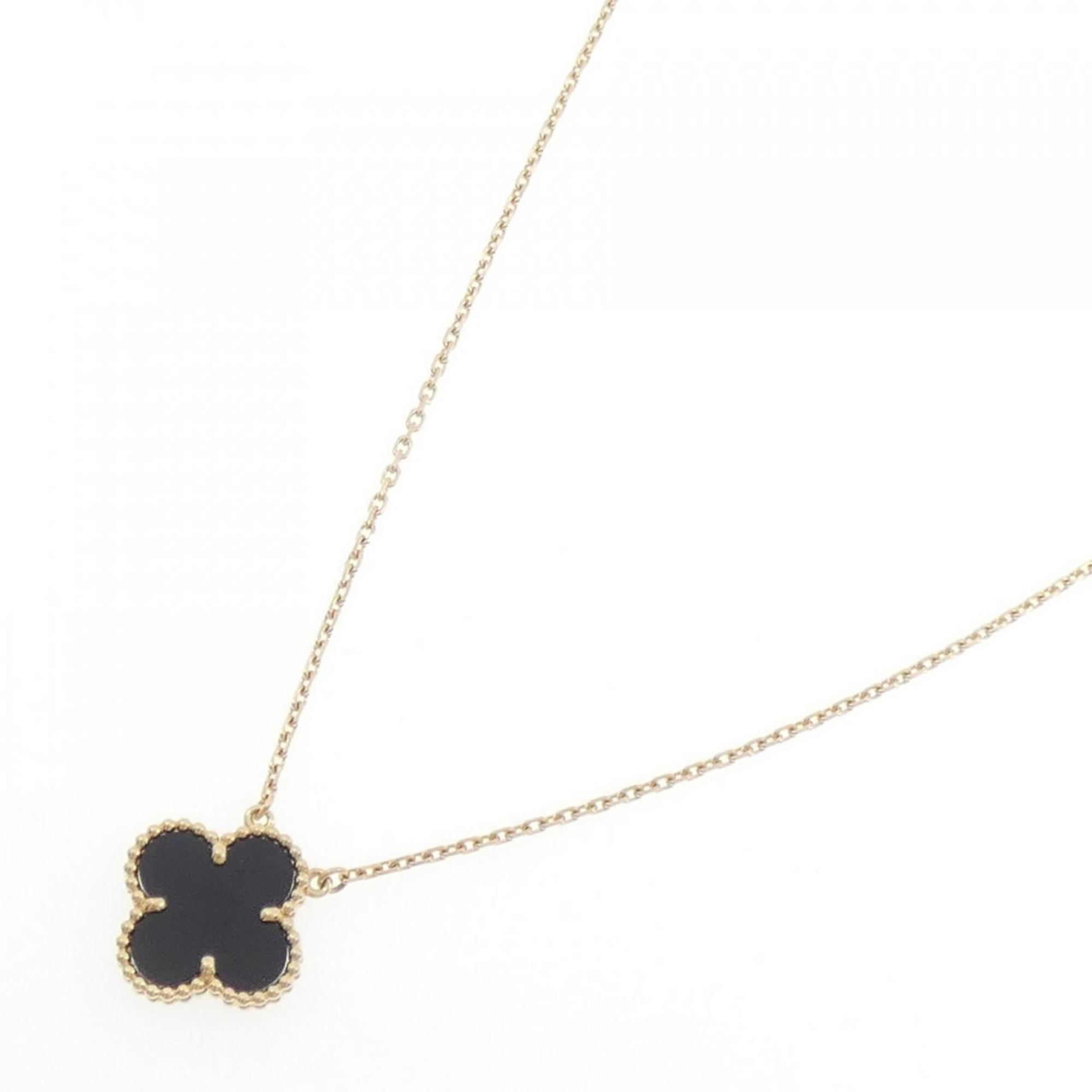 Vintage Alhambra Pendant Necklace 18K Yellow Gold and Onyx