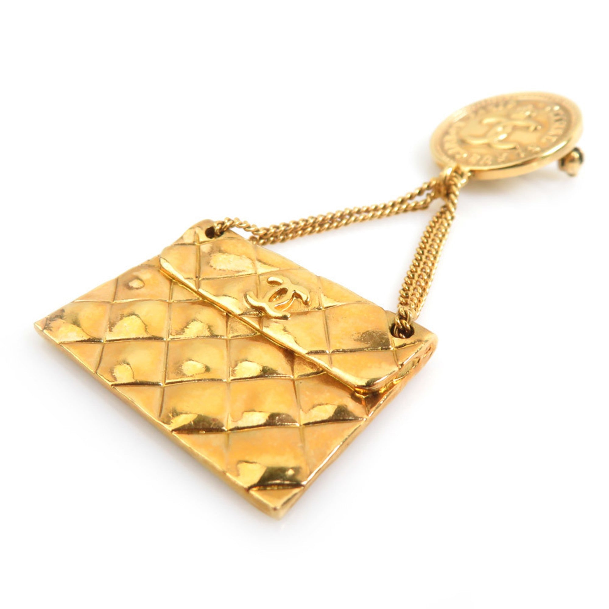 CC Logo Brooch Gold-Tone Metal