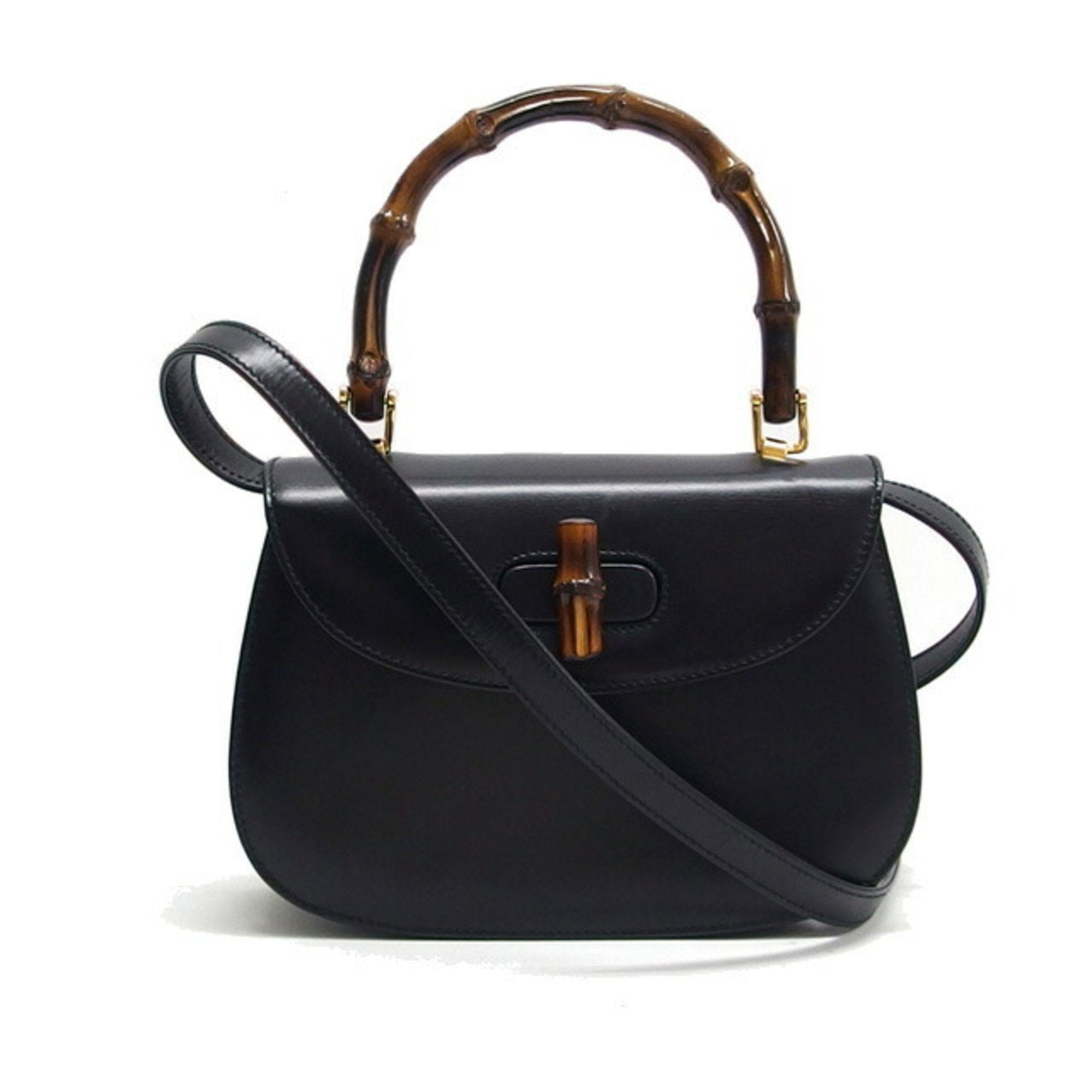 Vintage Convertible Bamboo Top Handle Bag Leather Small