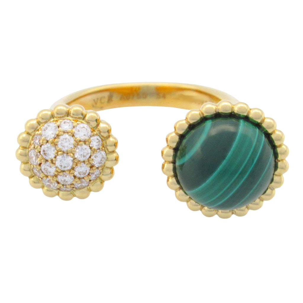 Band Ring 18K Yellow Gold with Diamonds and Malachite
