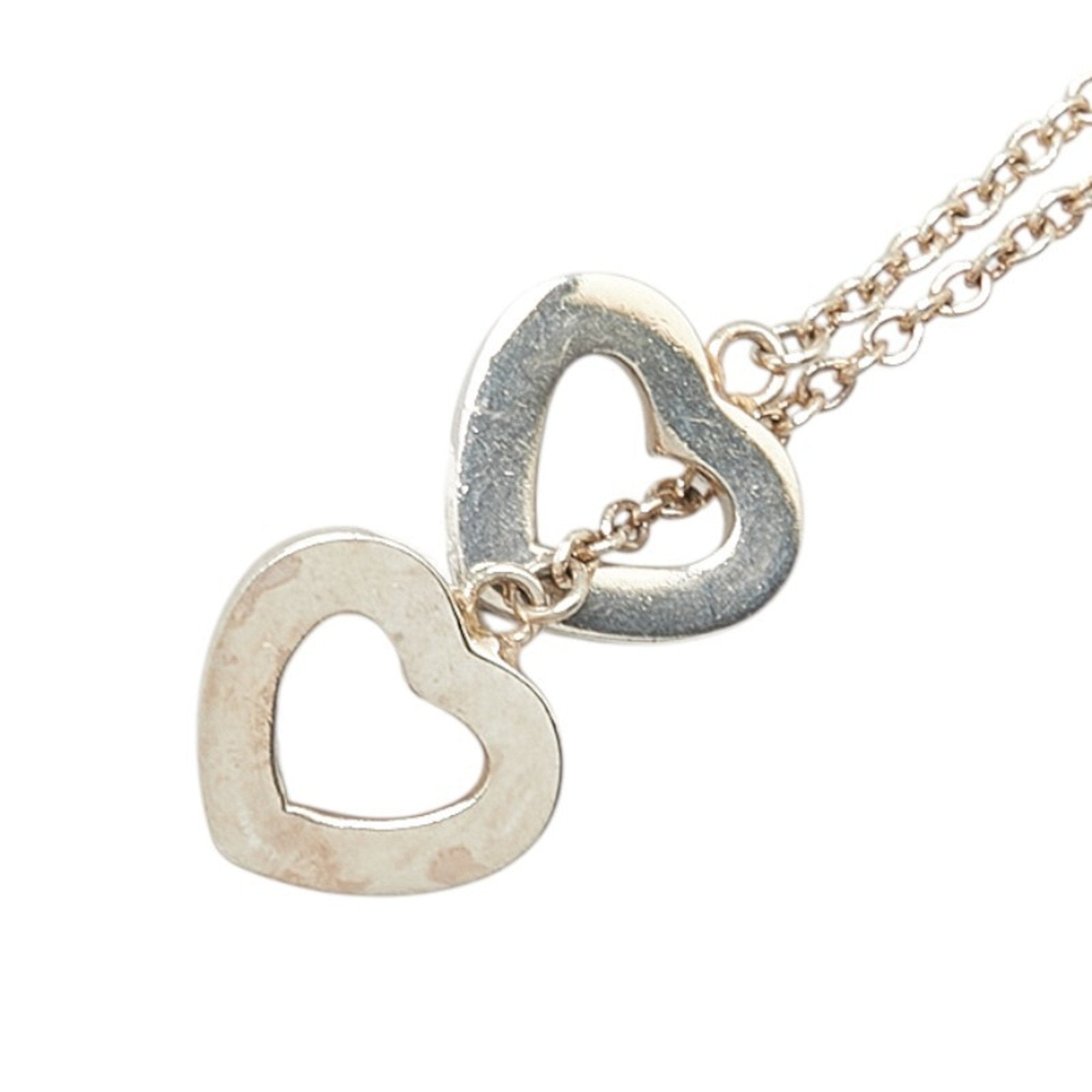 Heart Link Lariat Pendant Necklace Sterling Silver