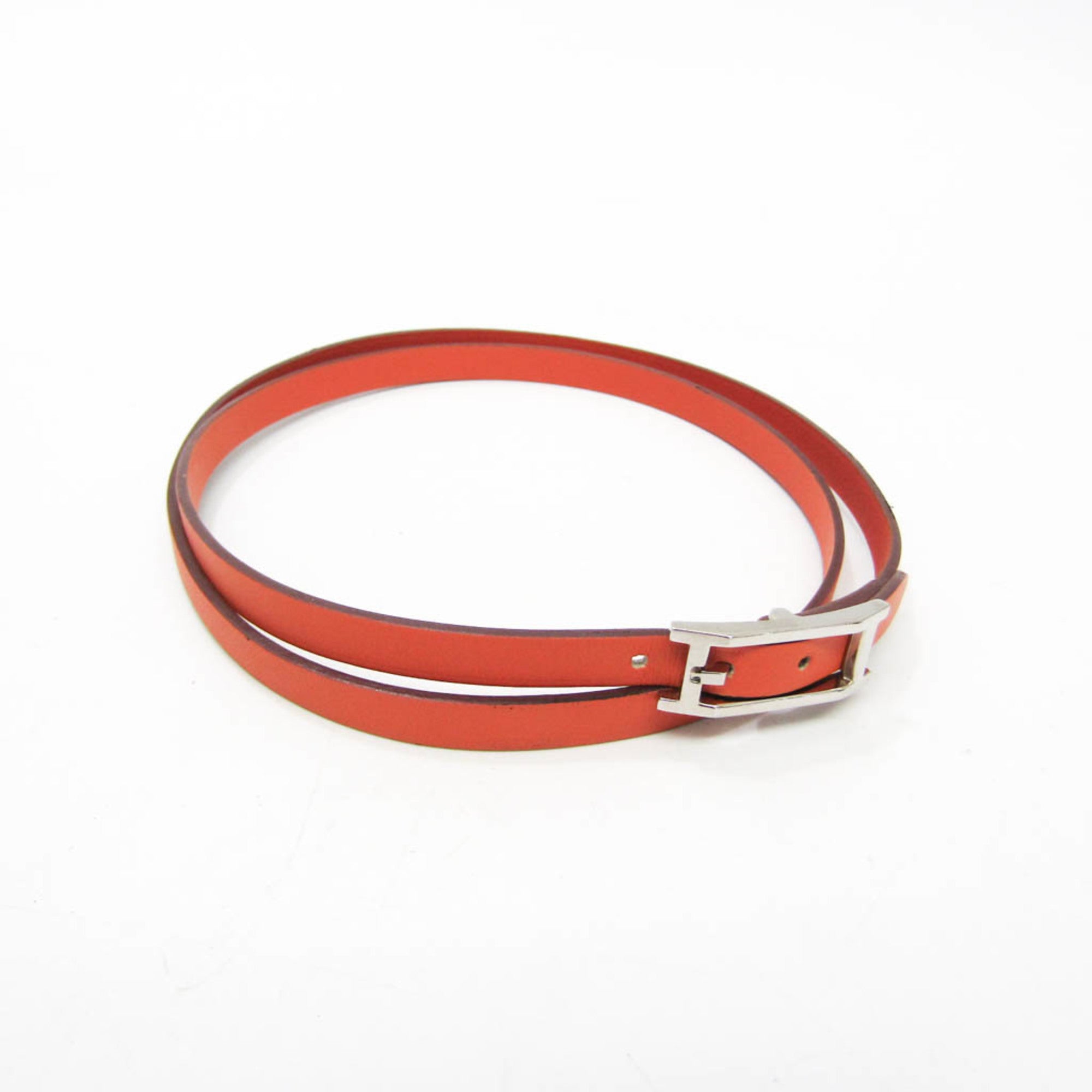 Bangle Leather and Metal Orange and Silver Bracelet
