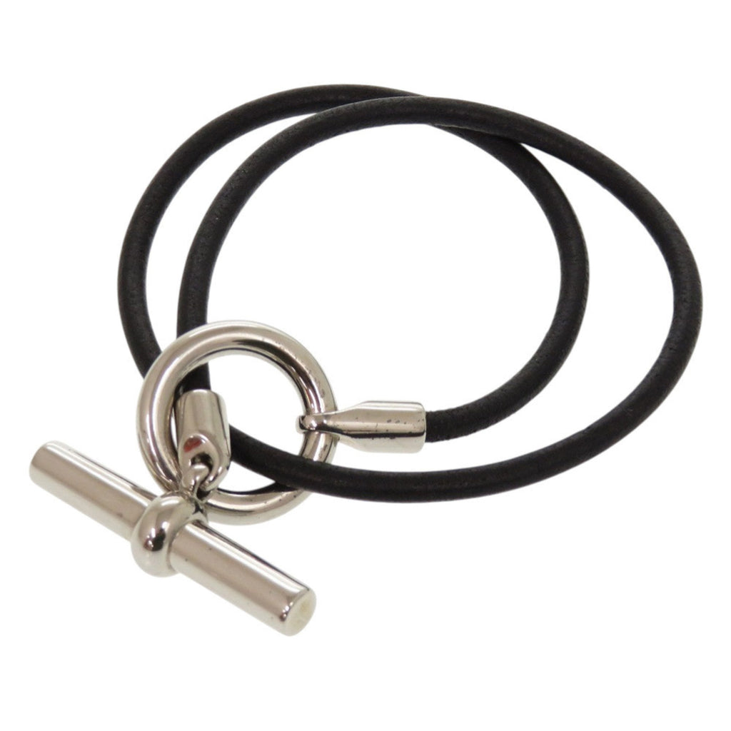 Leather Double Bracelet Black with Silver Hardware