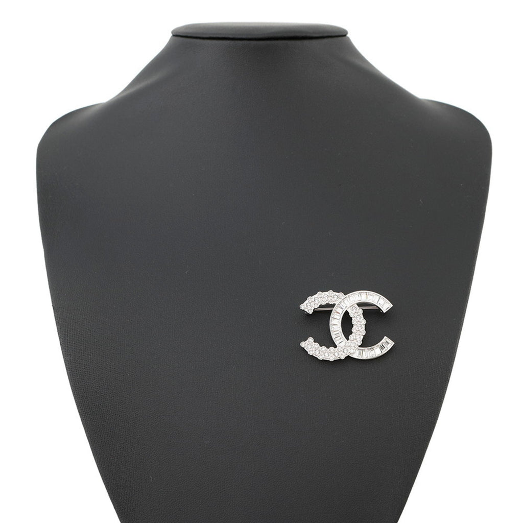CC Logo Brooch Silver-Tone Metal