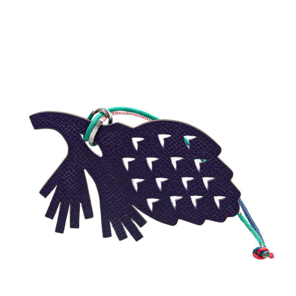 Petit H Pine Cone Charm Epsom Leather and Silk and Taurillon Clemence Leather Blue Purple Handbag Charm