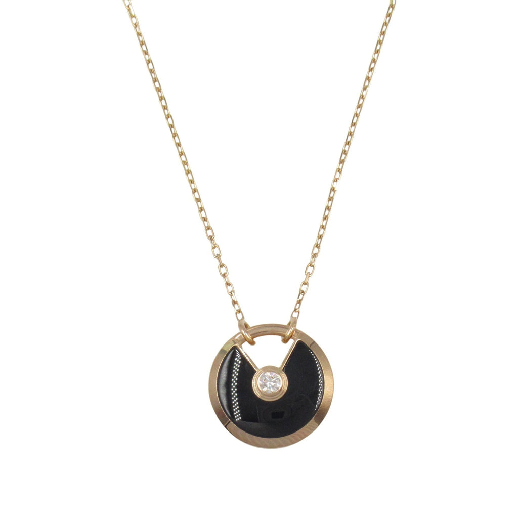 Amulet Pendant Necklace 18K White Gold with Diamond and Onyx
