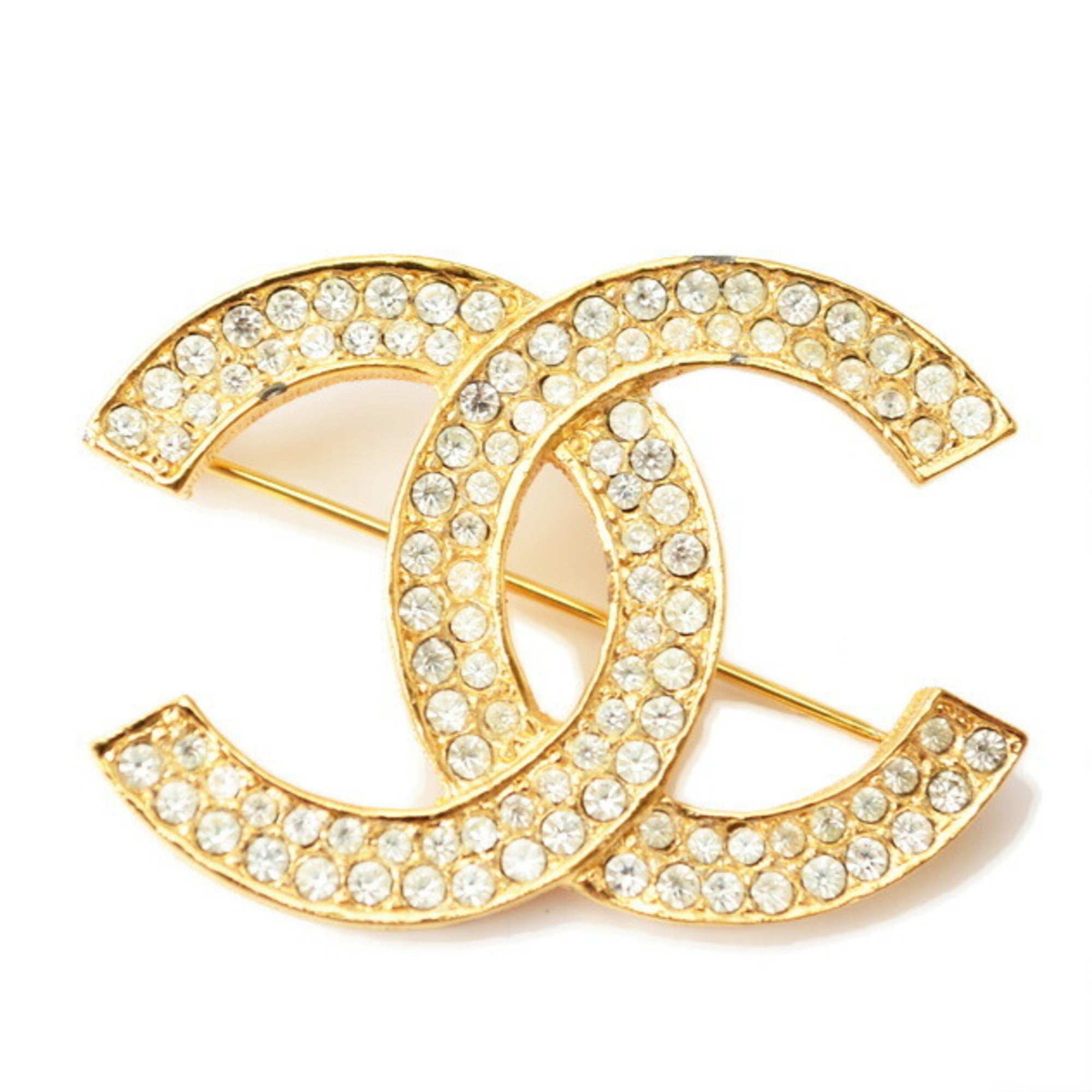 Brooch Pin Metal Gold With Rhinestone
