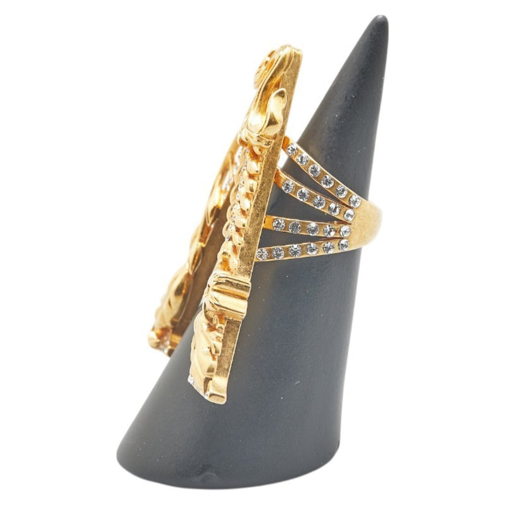 Rhinestone Leaf Motif Ring Gold