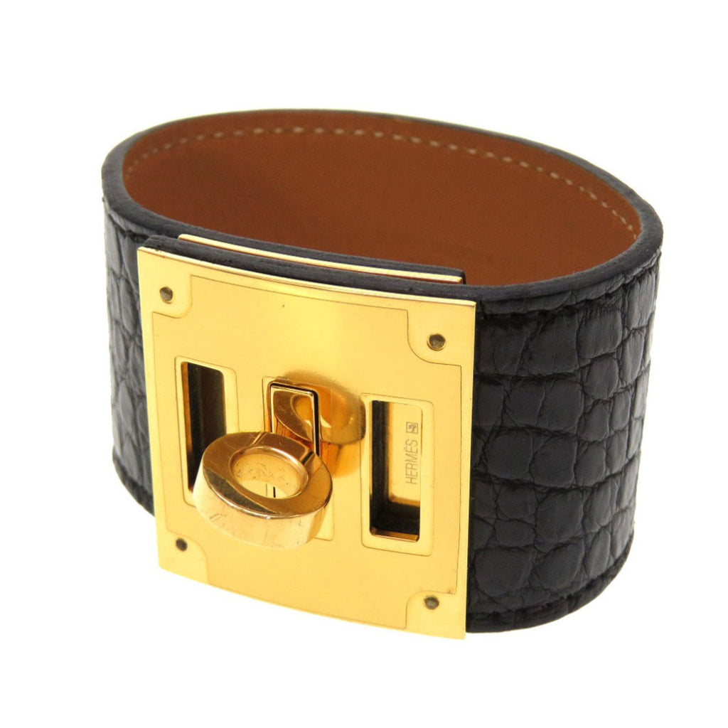 Kelly Bracelet Alligator Leather Black and Gold