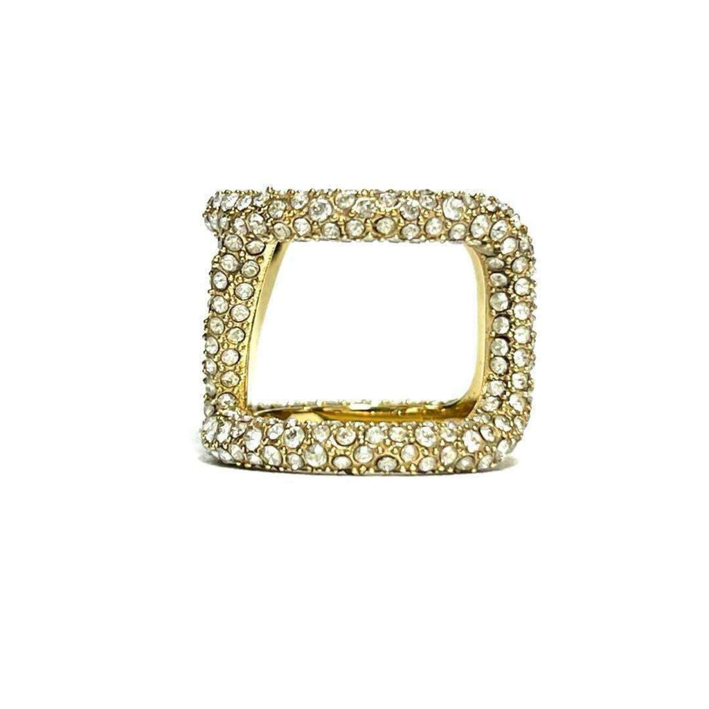 V Signature Ring Metal and Rhinestone Gold