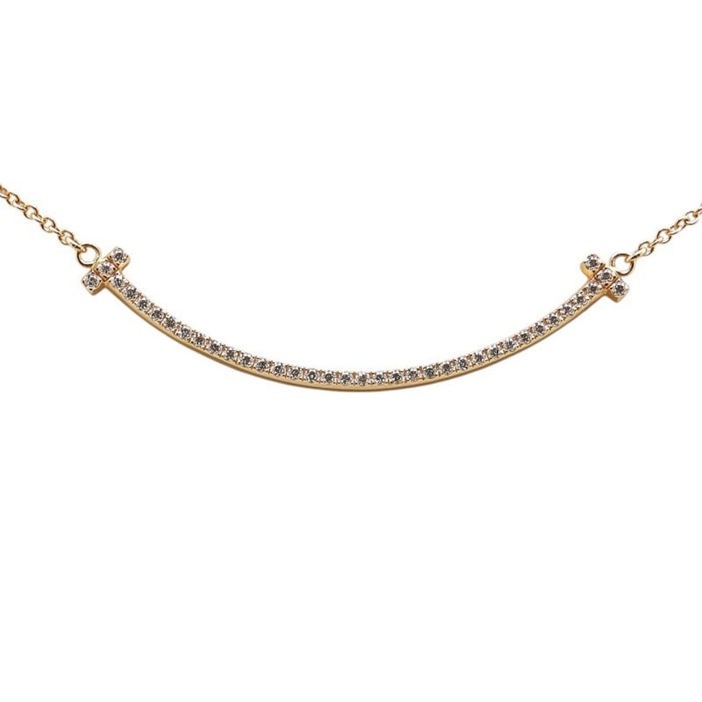 T Smile Pendant Necklace 18K Rose Gold with Diamonds