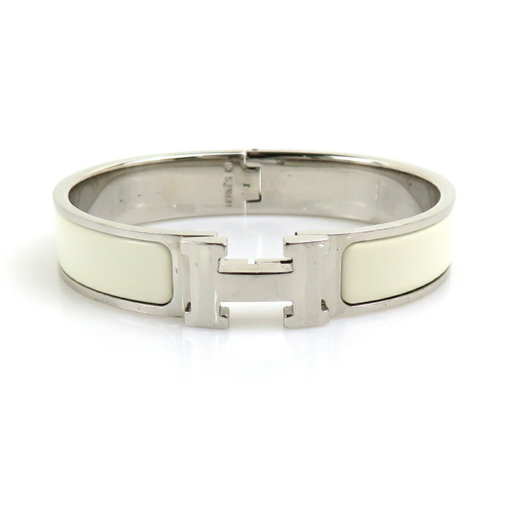 Click Clack Bracelet Enamel and Metal Off-White and Silver