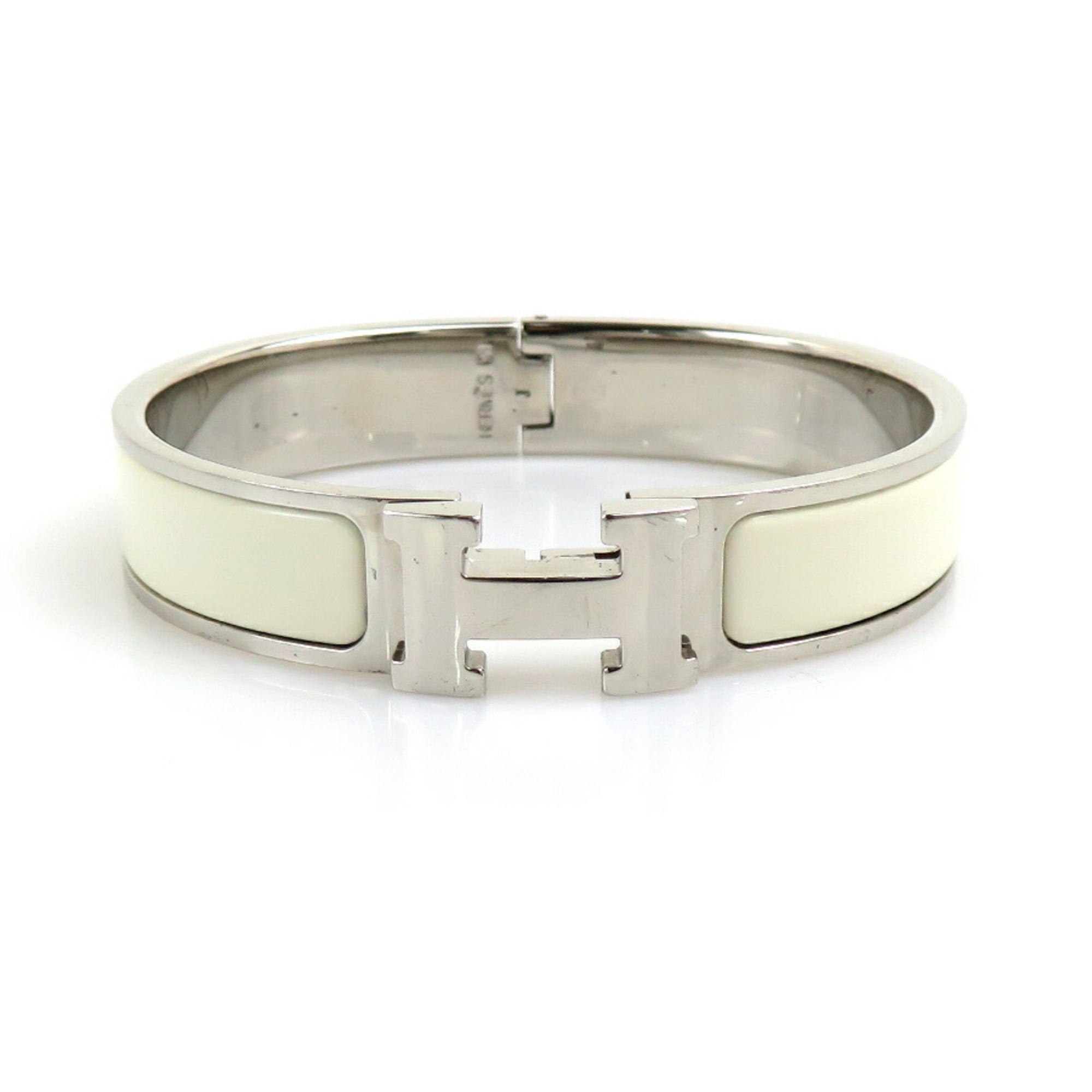 Click Clack Bracelet Enamel and Metal Off-White and Silver
