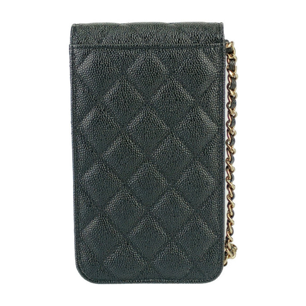 Crystal CC Flap Phone Holder Crossbody Bag with AirPods Pro Case Quilted Caviar