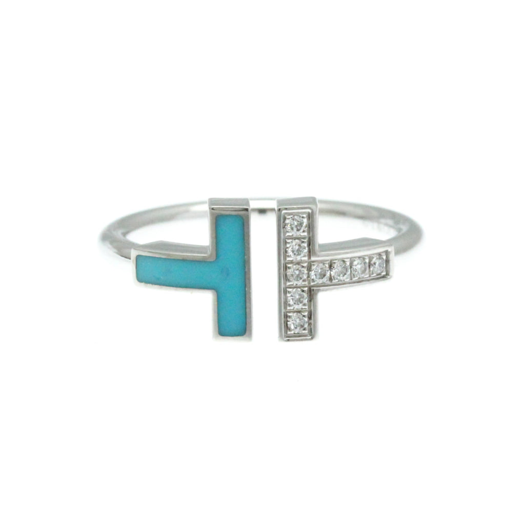 Band Ring 18K White Gold with Diamond and Turquoise