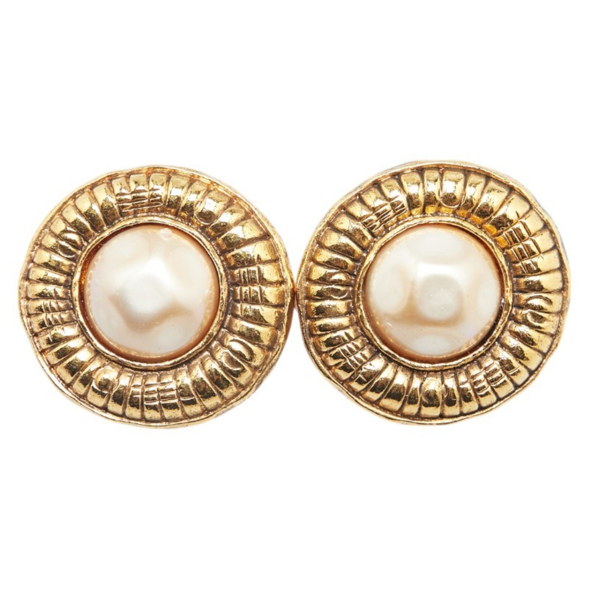 Earrings Pearl Gold-Tone Metal