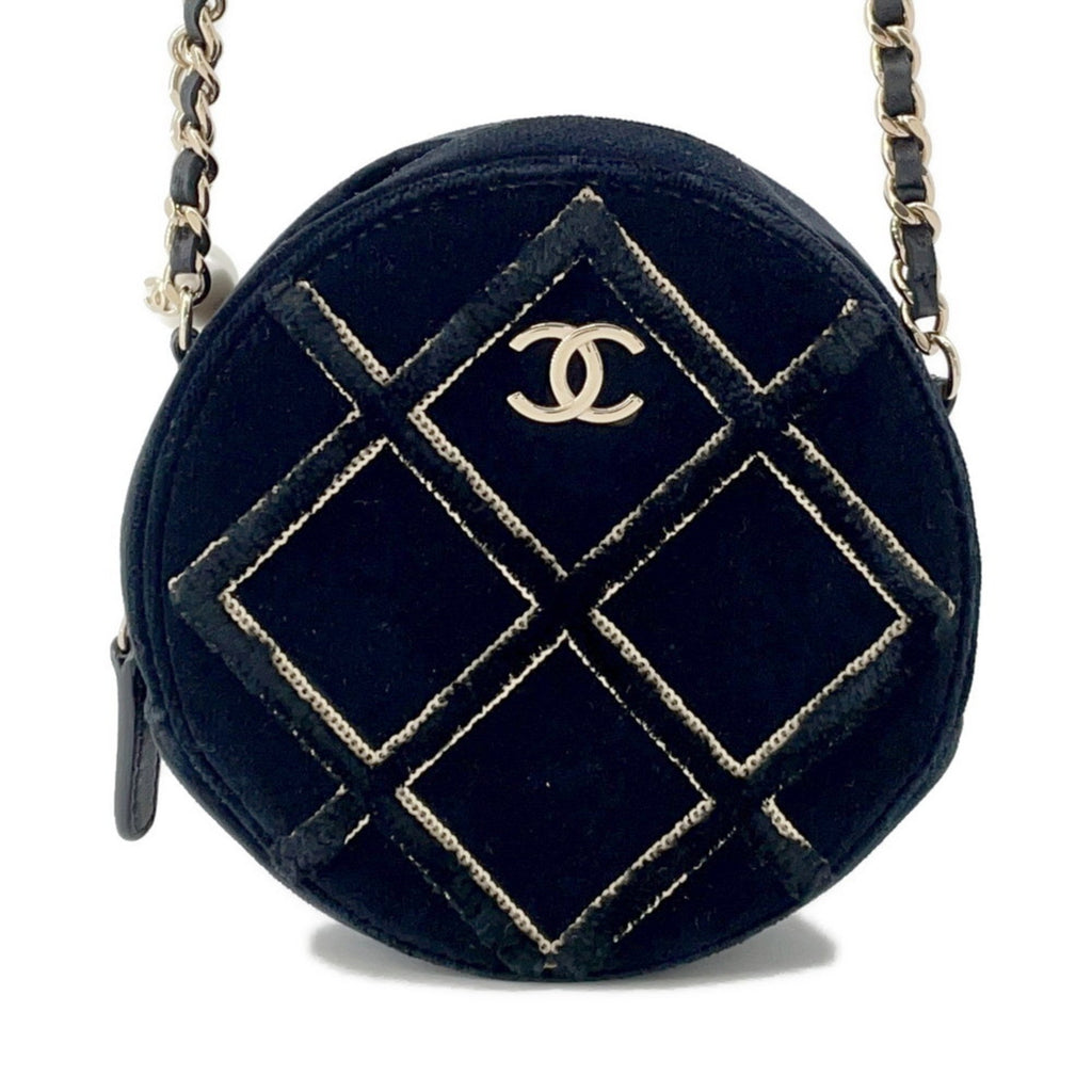 Round Clutch with Chain Quilted Velvet with Sequins