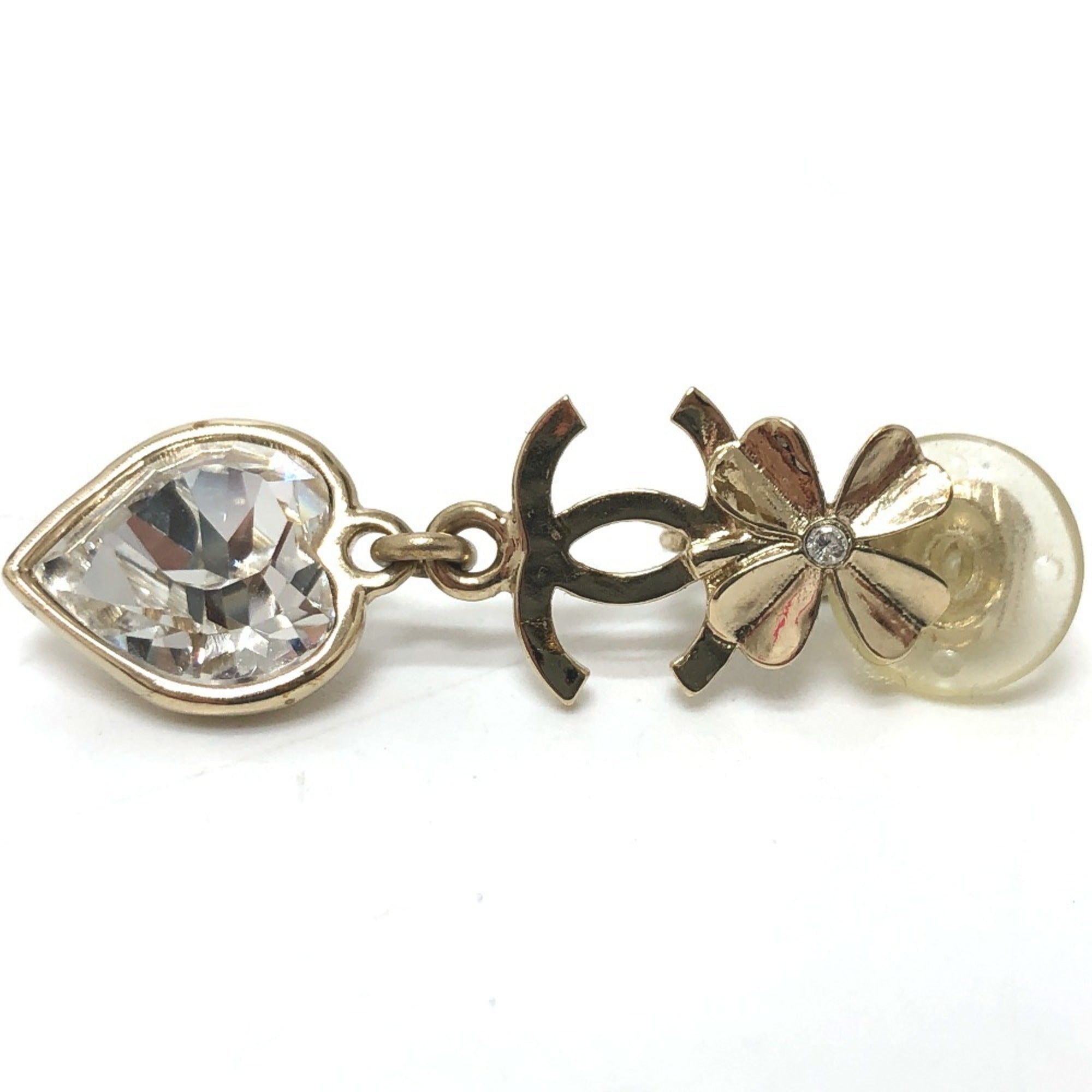 CC Logo Heart Clover Earrings Metal Gold-Tone Metal