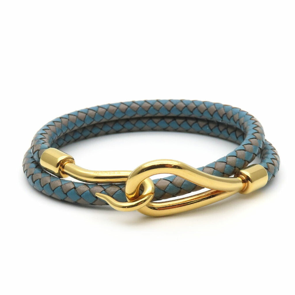 Bracelet Leather and Metal Blue Grey