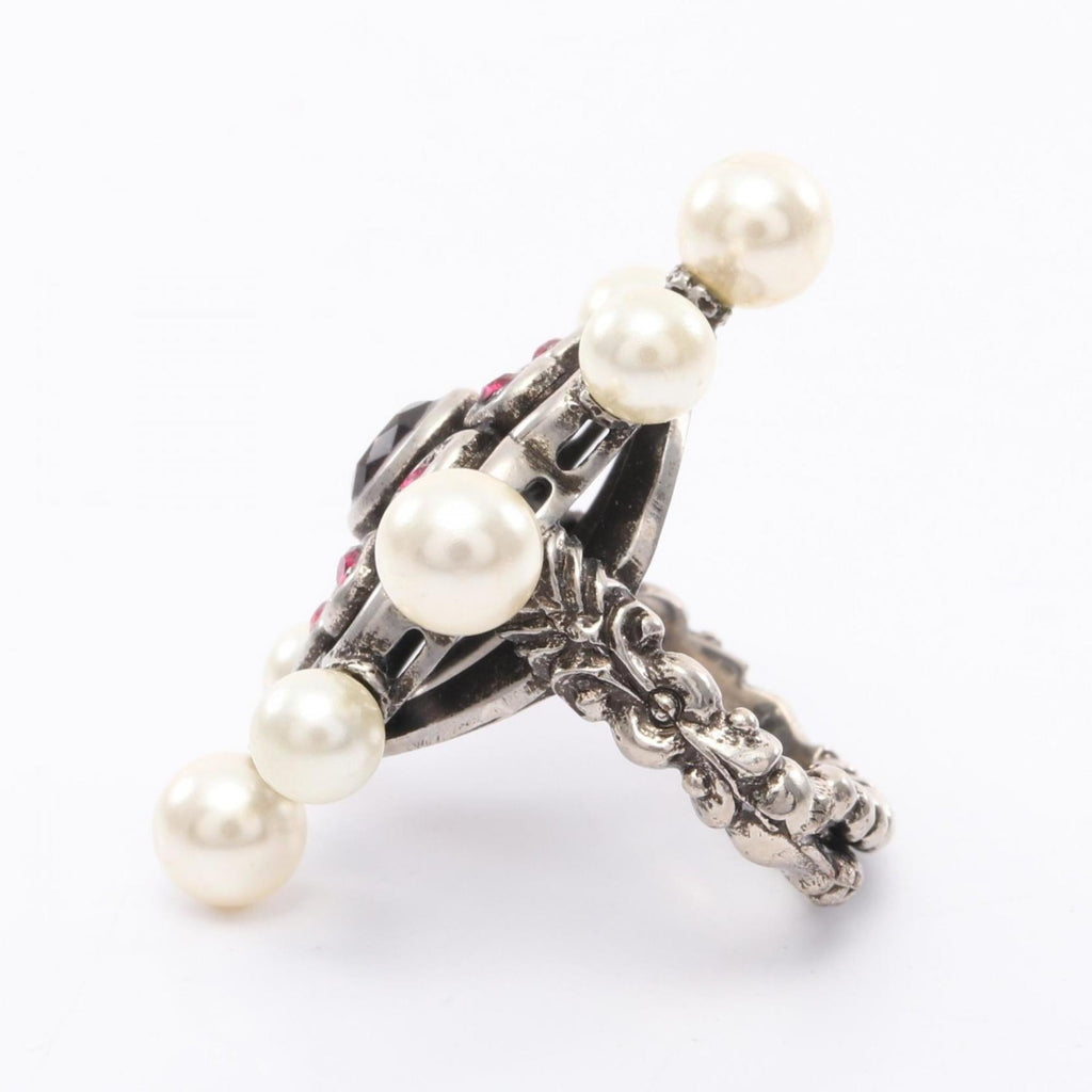 Ring Stainless Steel With Artificial Pearl and Rhinestone