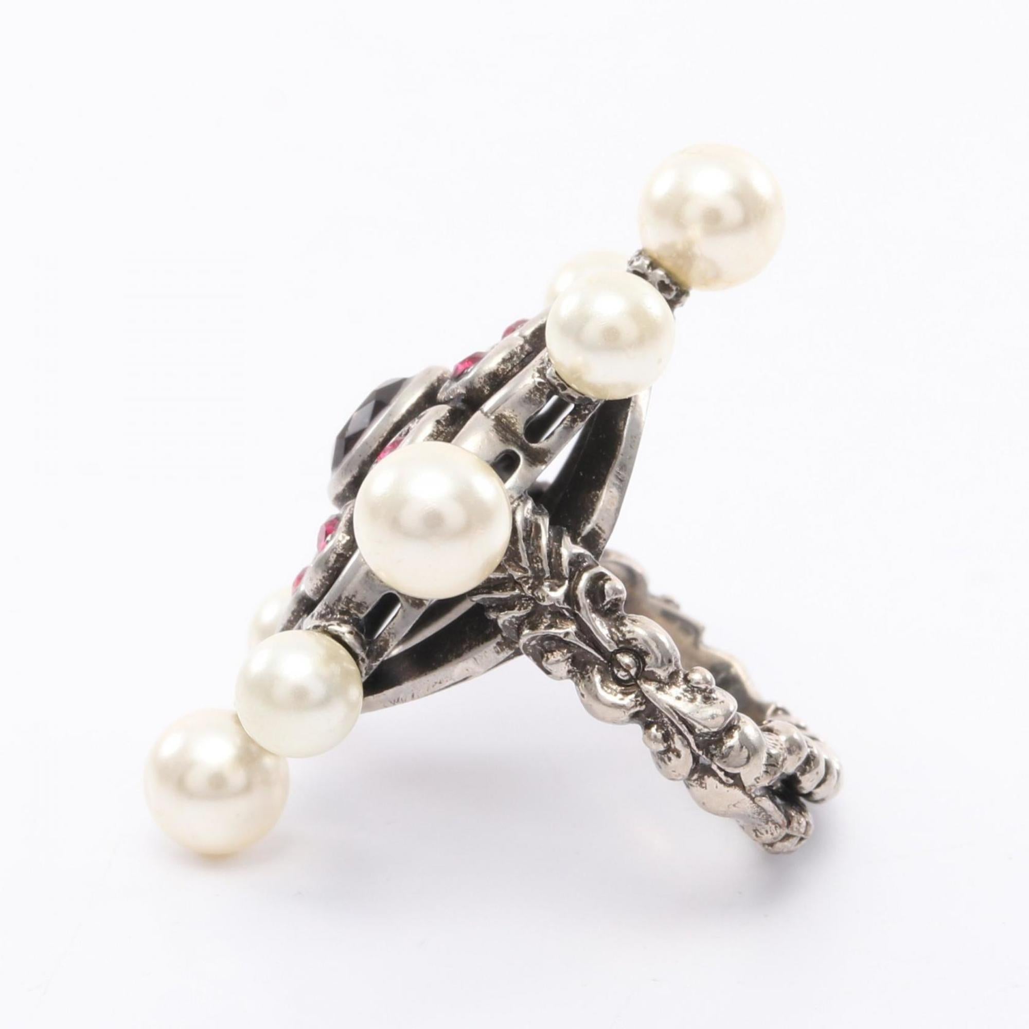 Ring Stainless Steel With Artificial Pearl and Rhinestone