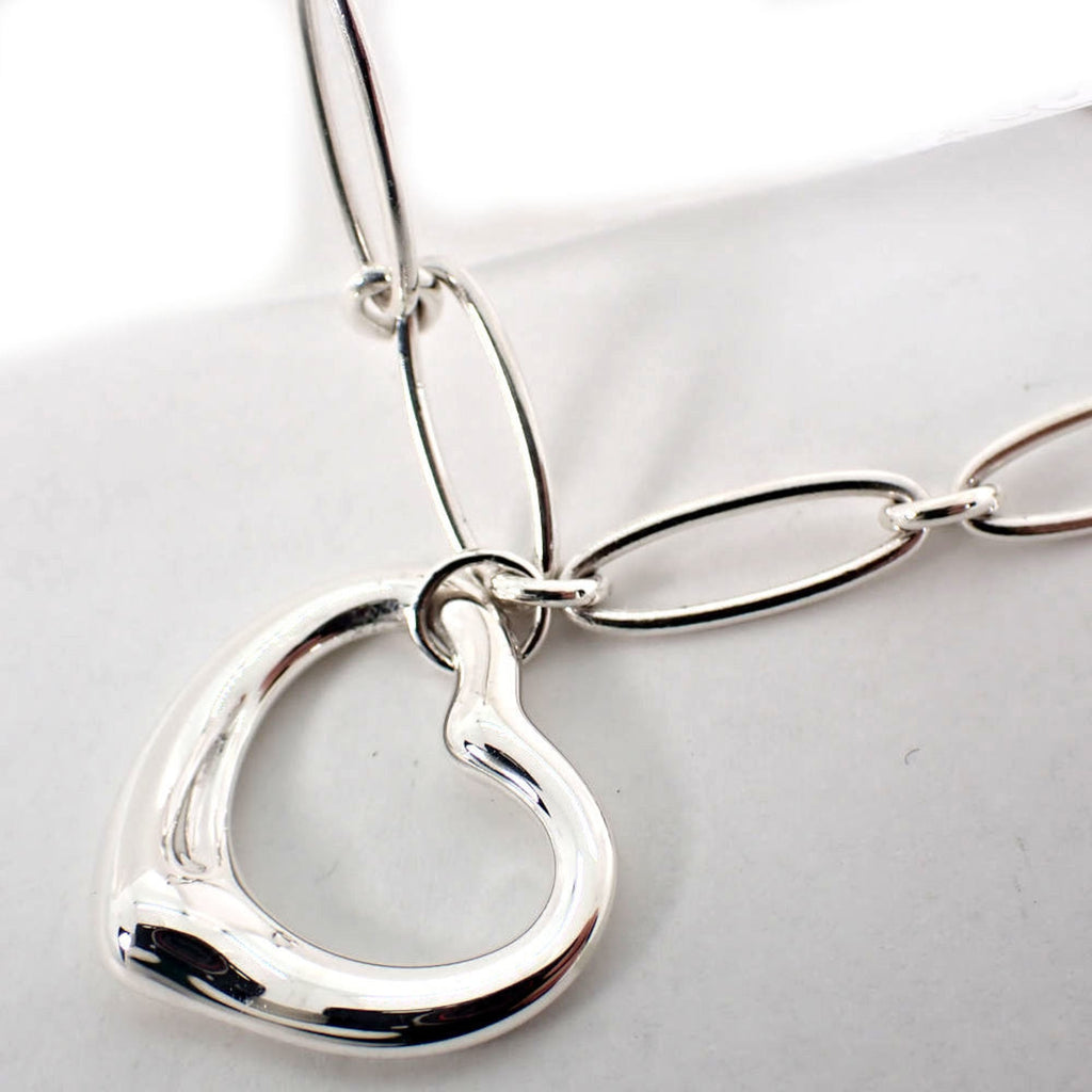 Heart Oval Link Chain Bracelet Sterling Silver