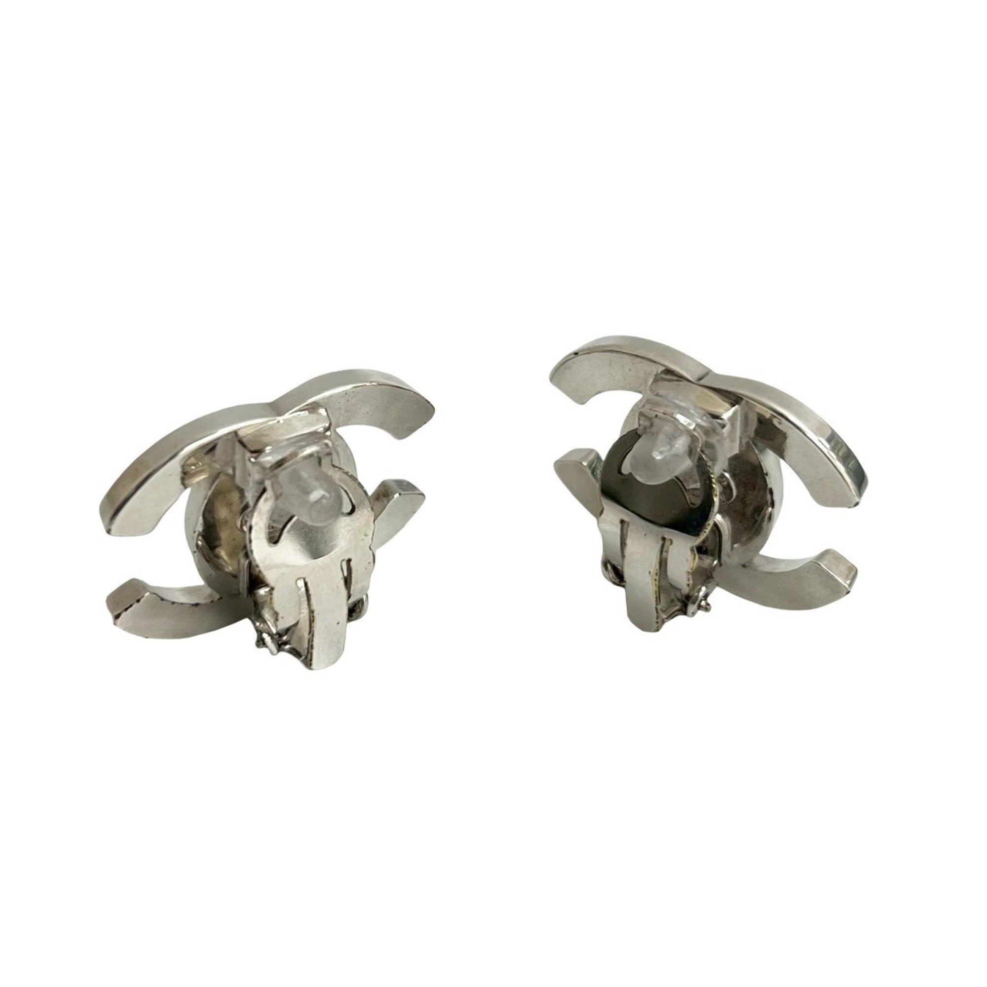 CC Logo Turnlock Clip-On Earrings Sterling Silver Silver-Tone Metal