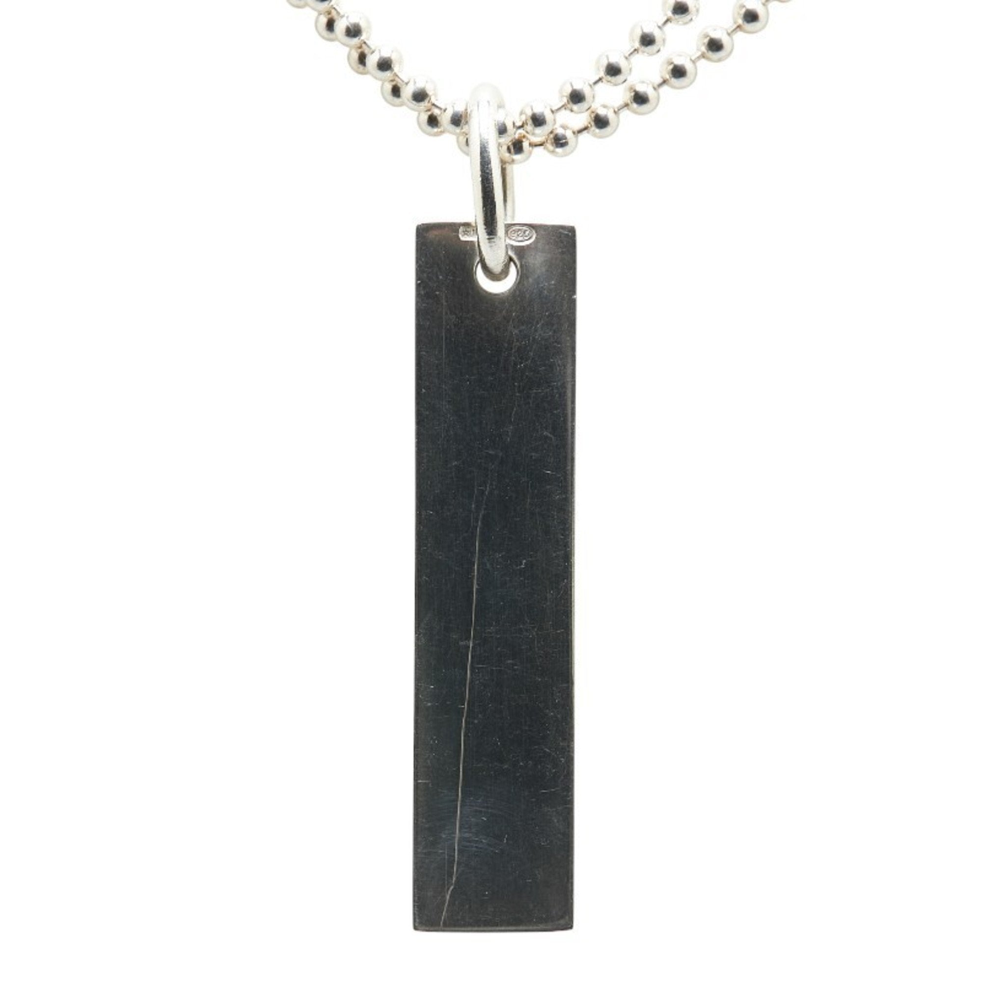 Plate Double Ball Chain Pendant Necklace Sterling Silver