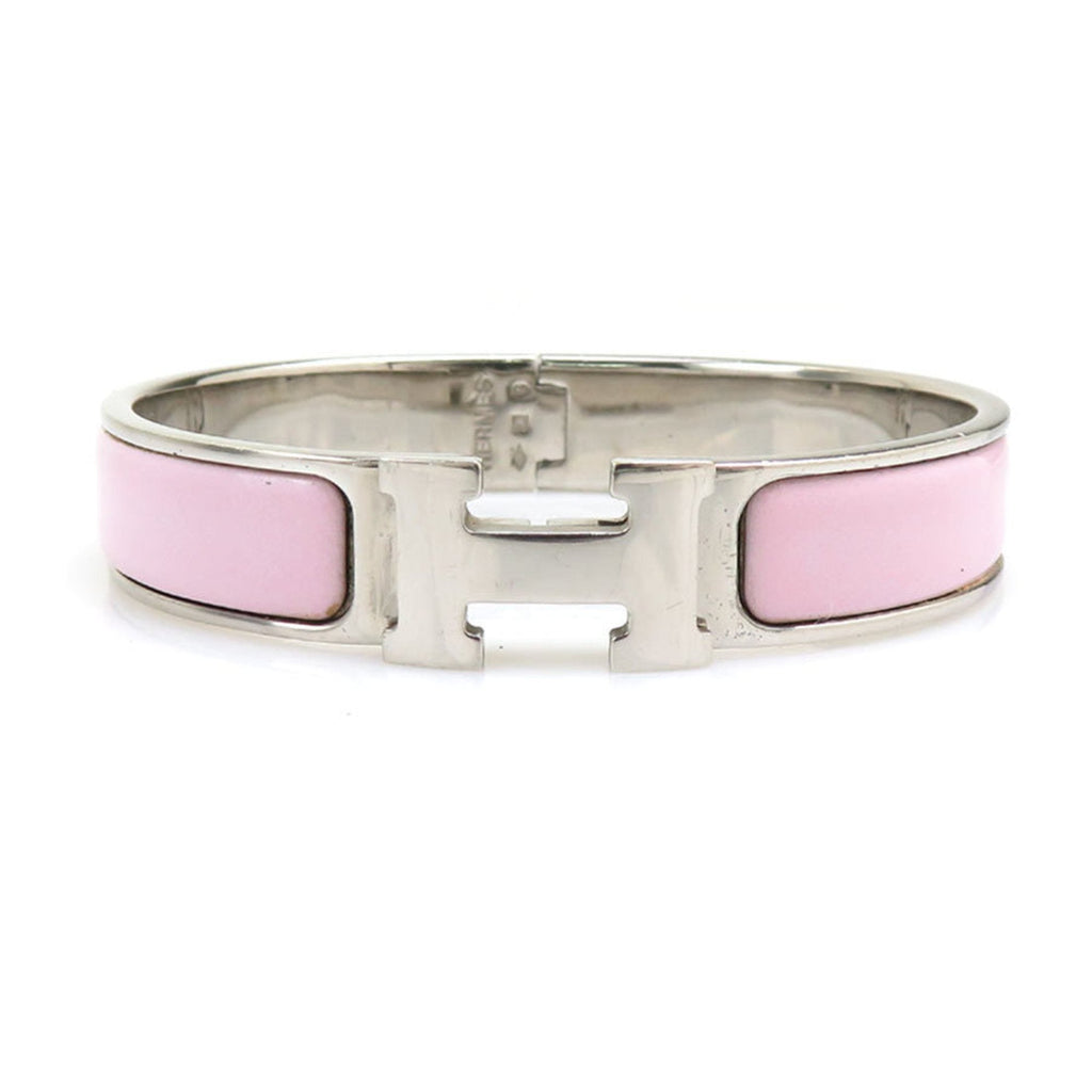 Bangle Bracelet Enamel and Metal Light Pink and Silver