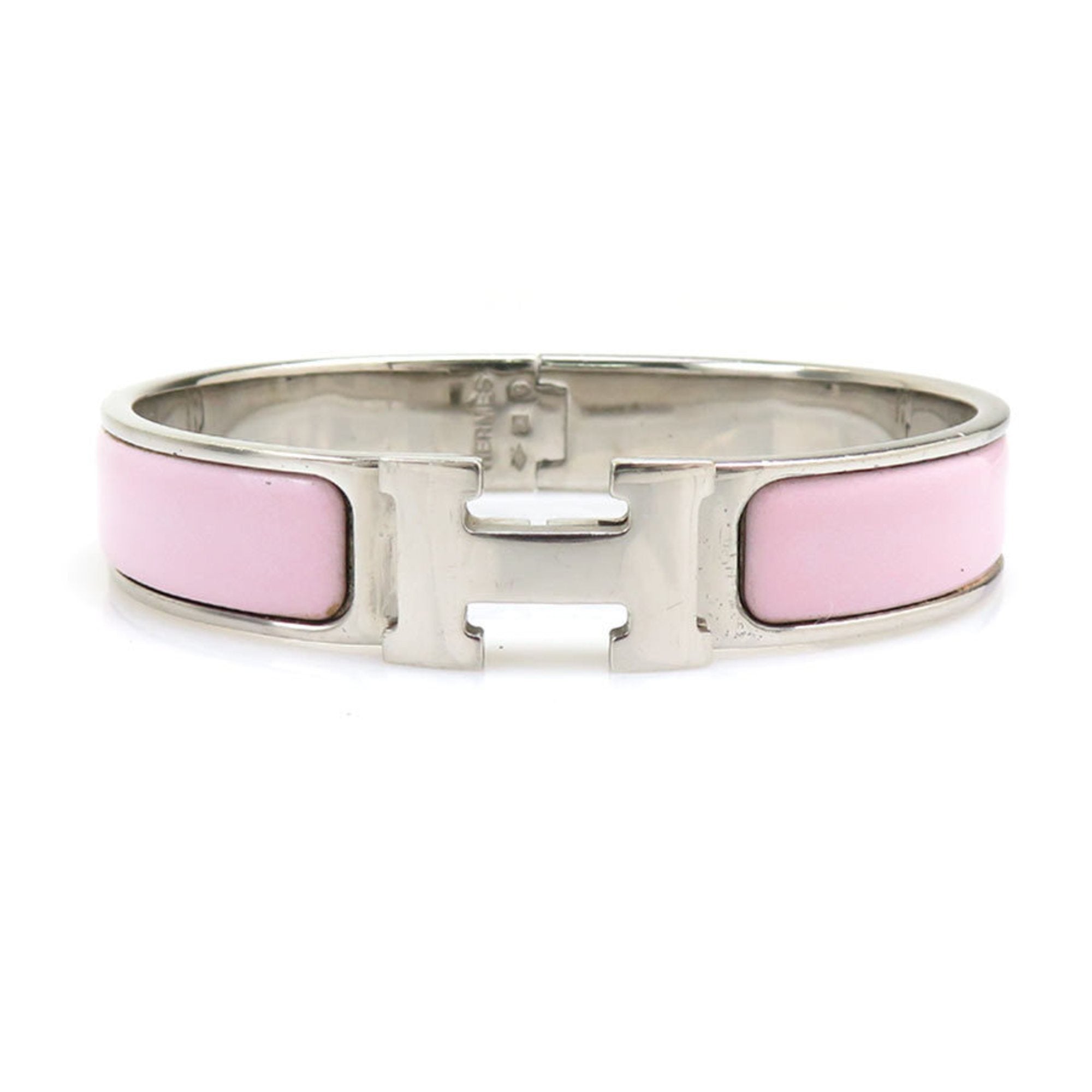 Bangle Bracelet Enamel and Metal Light Pink and Silver