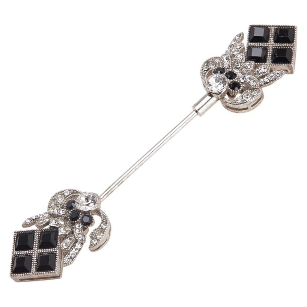 Pin Brooch Sterling Silver With Rhinestone And Black