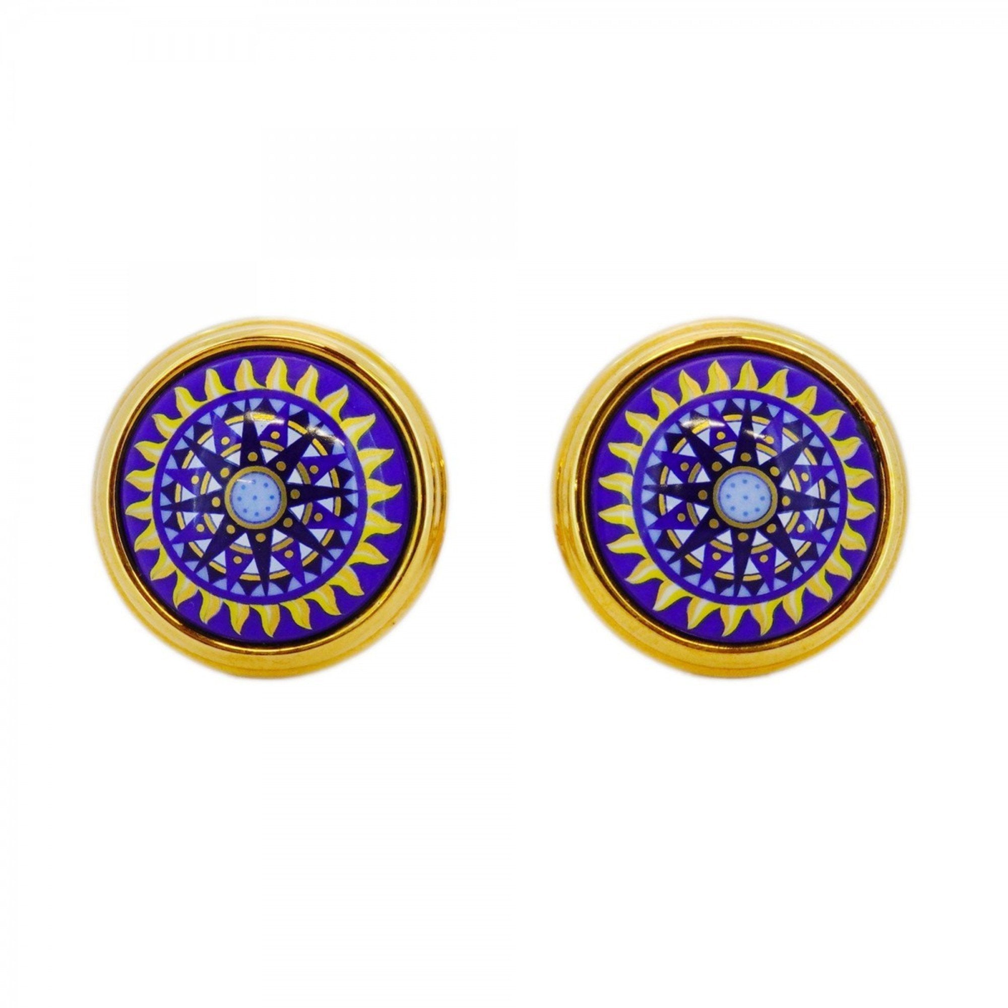 Clip-On Earrings Cloisonné Enamel and Gold