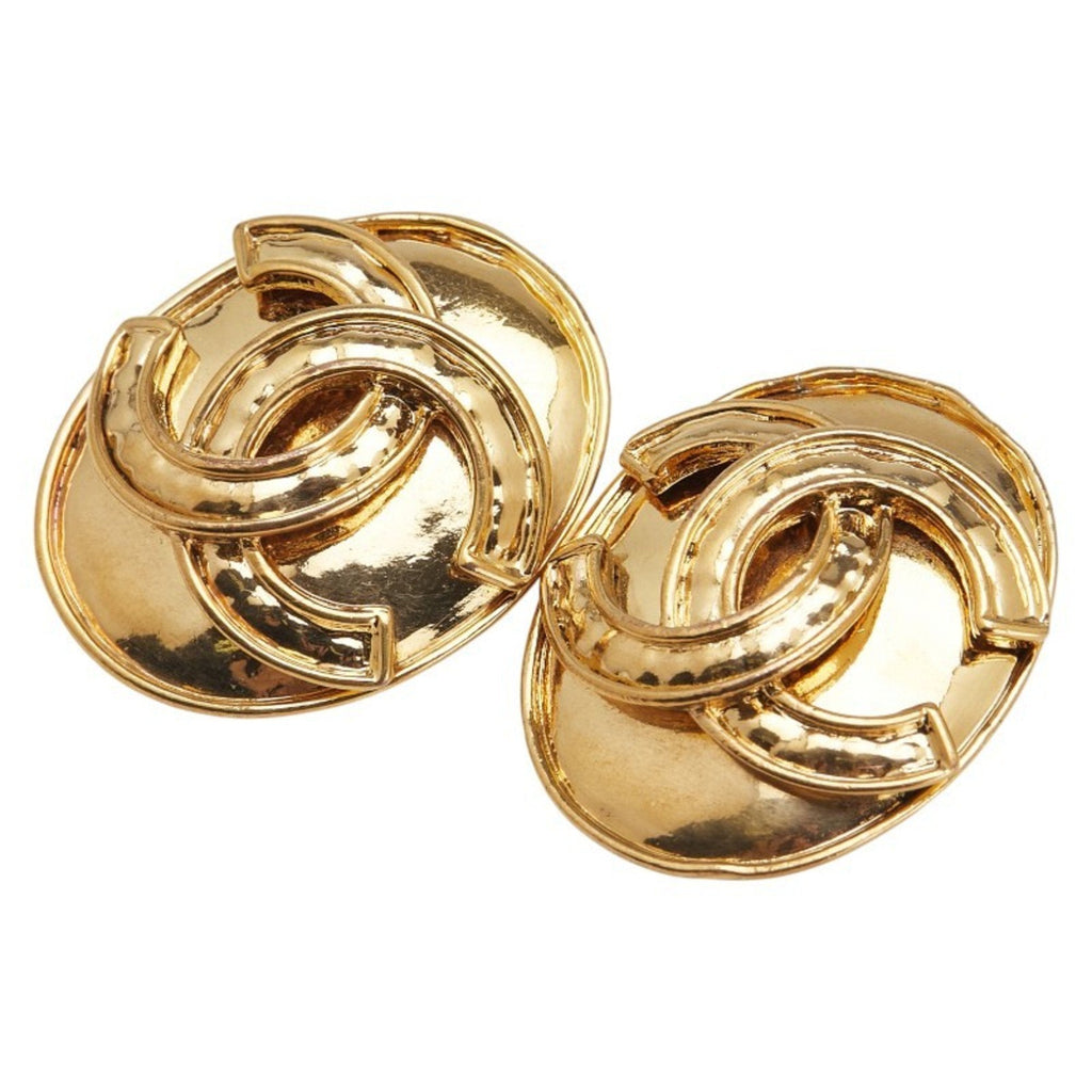 CC Logo Oval Clip-On Earrings Metal Gold-Tone Metal