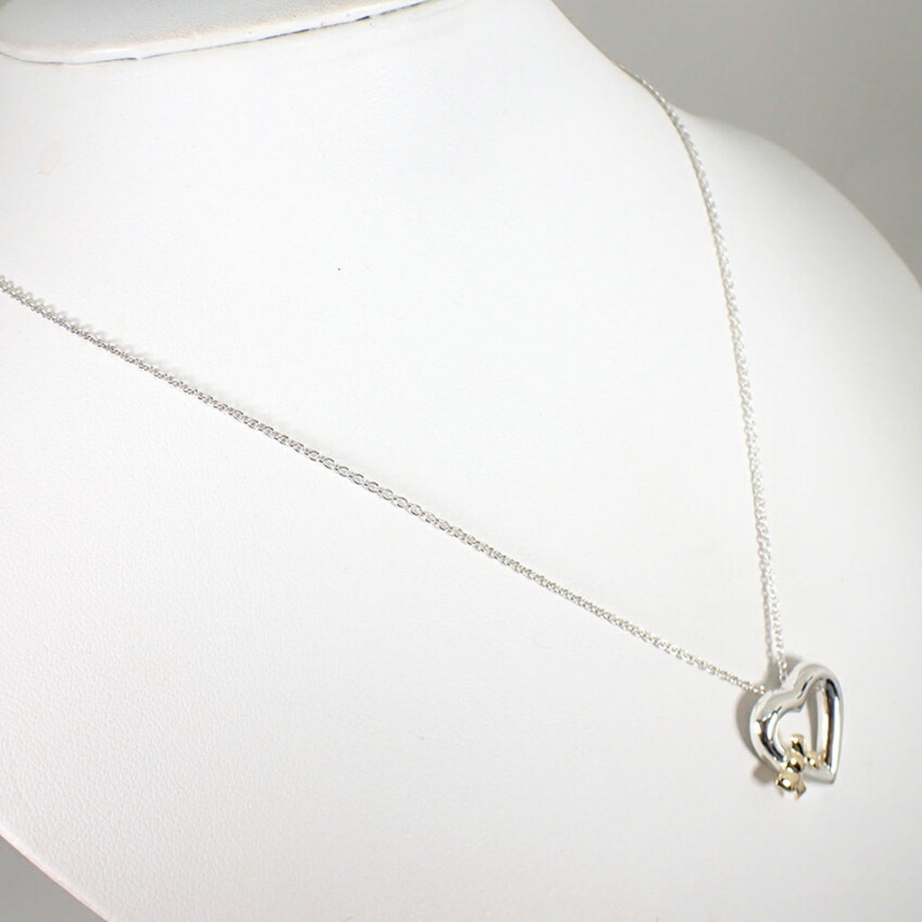 Heart Ribbon Pendant Necklace Sterling Silver and 18K Yellow Gold