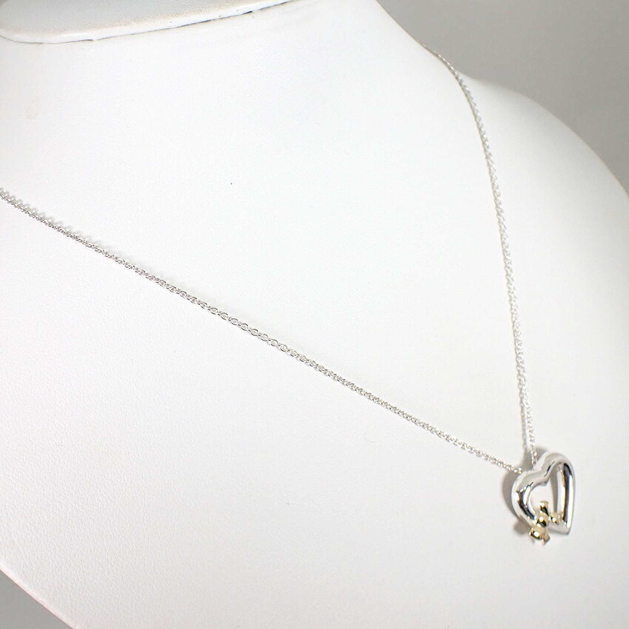 Heart Ribbon Pendant Necklace Sterling Silver and 18K Yellow Gold