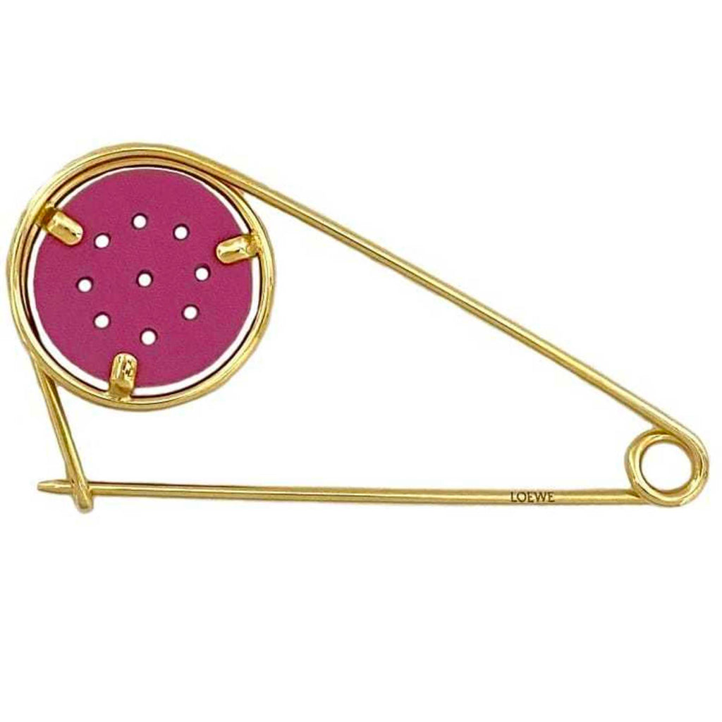 Pin Brooch Leather and Metal Purple