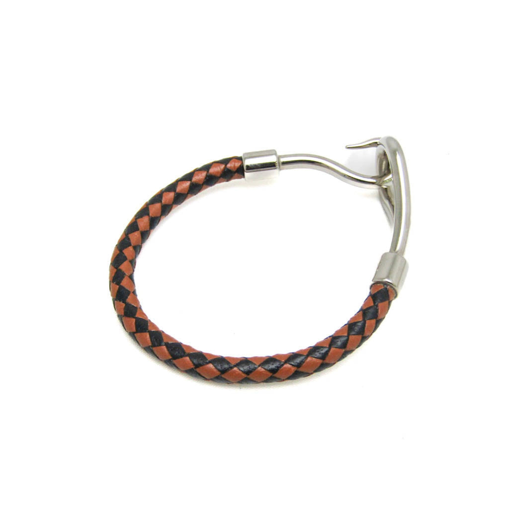 Jumbo Bangle Leather and Metal Black Brown Silver Bracelet